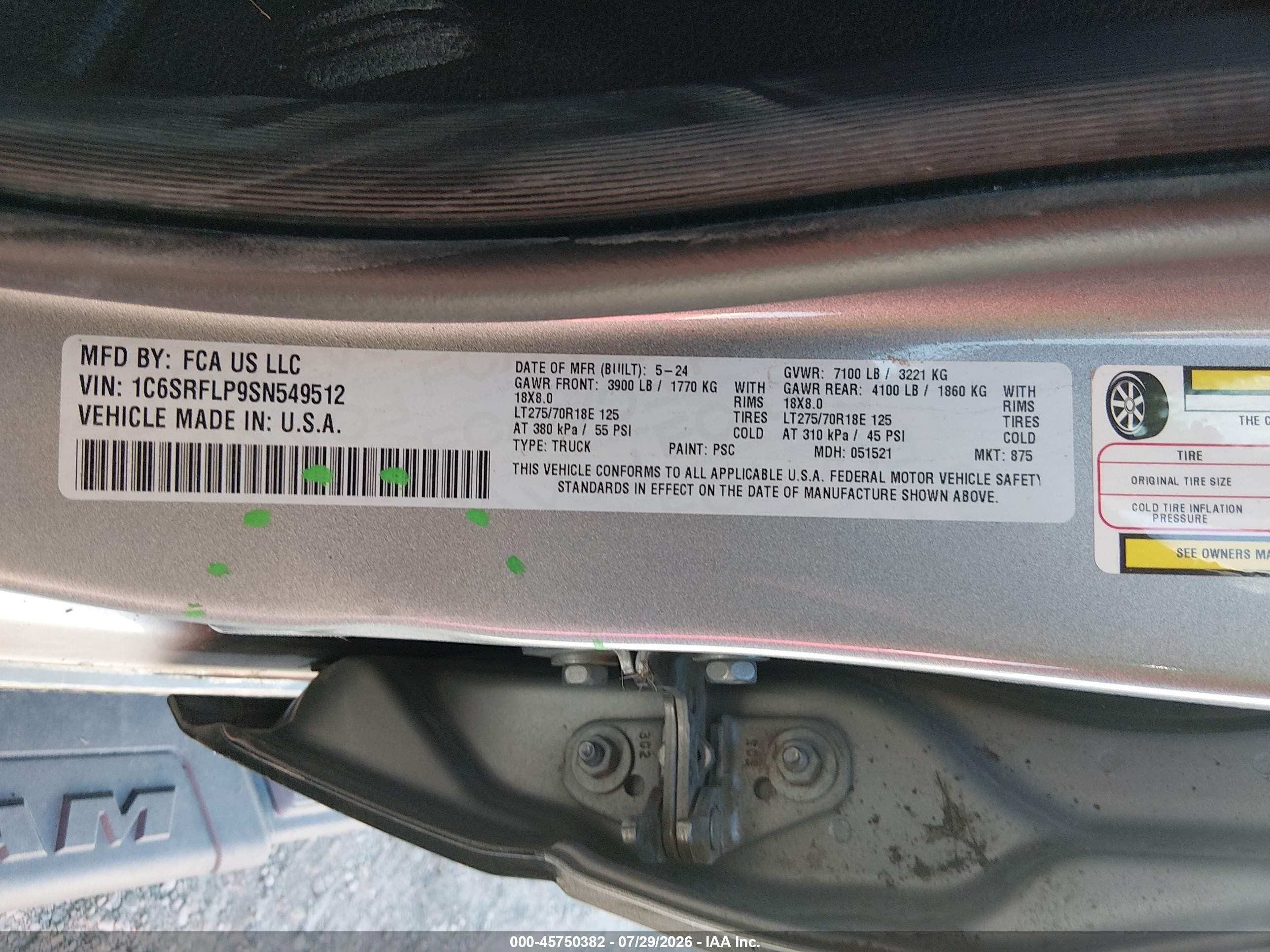 2025 Ram 1500 VIN 1C6SRFLP9SN549512 IAAI salvage auction — Front End, Salvage (Utah), sold $18,600 on 2026-09-12 (photo 9)