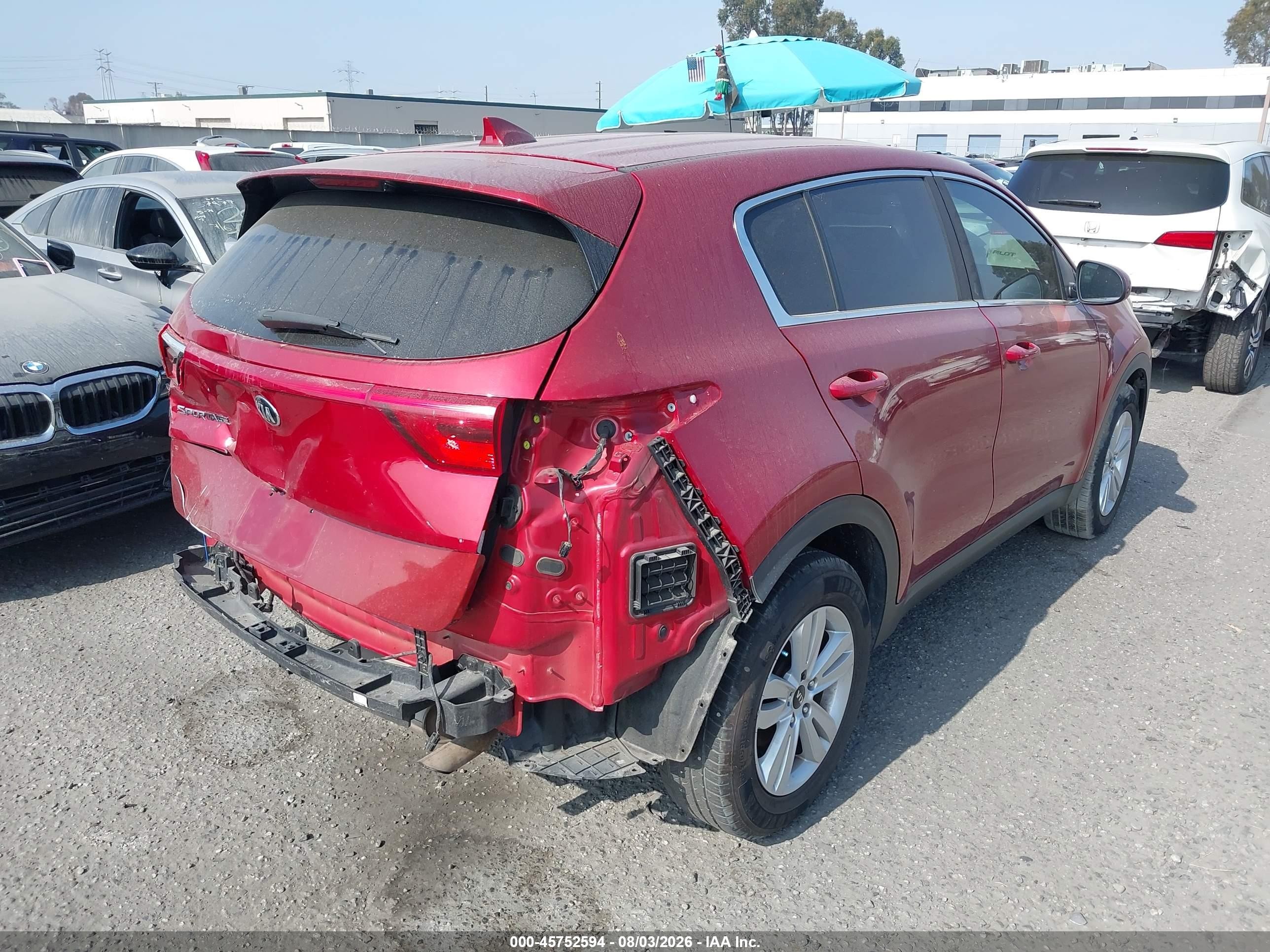 2019 Kia Sportage VIN KNDPM3AC6K7545305 IAAI salvage auction — Rear End, Salvage Certificate (California), sold $1,650 on 2026-09-13 (photo 4)