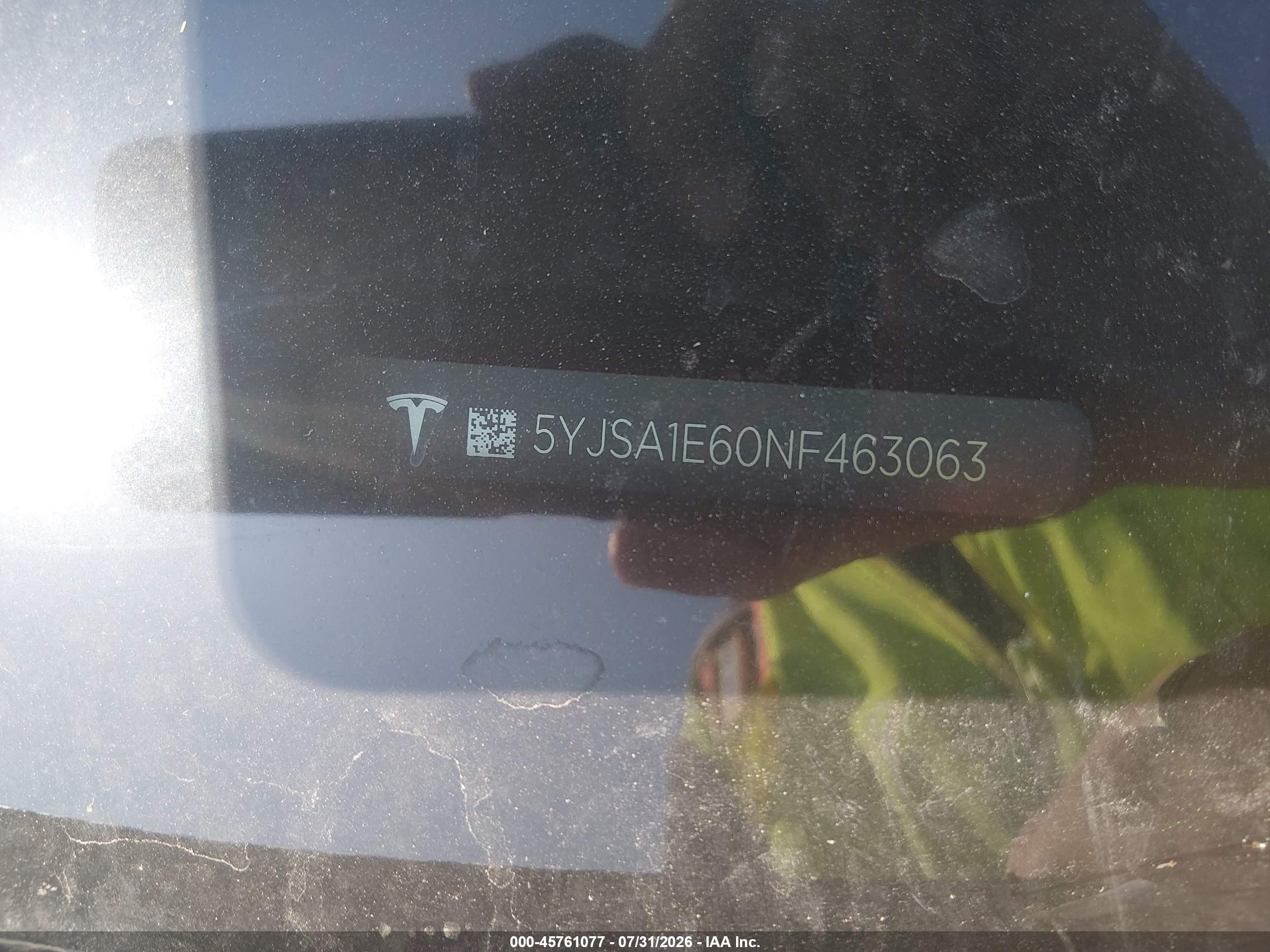 2022 Tesla Model s VIN 5YJSA1E60NF463063 IAAI salvage auction — Rear End, Original (Texas), sold $22,100 on 2026-09-02 (photo 9)