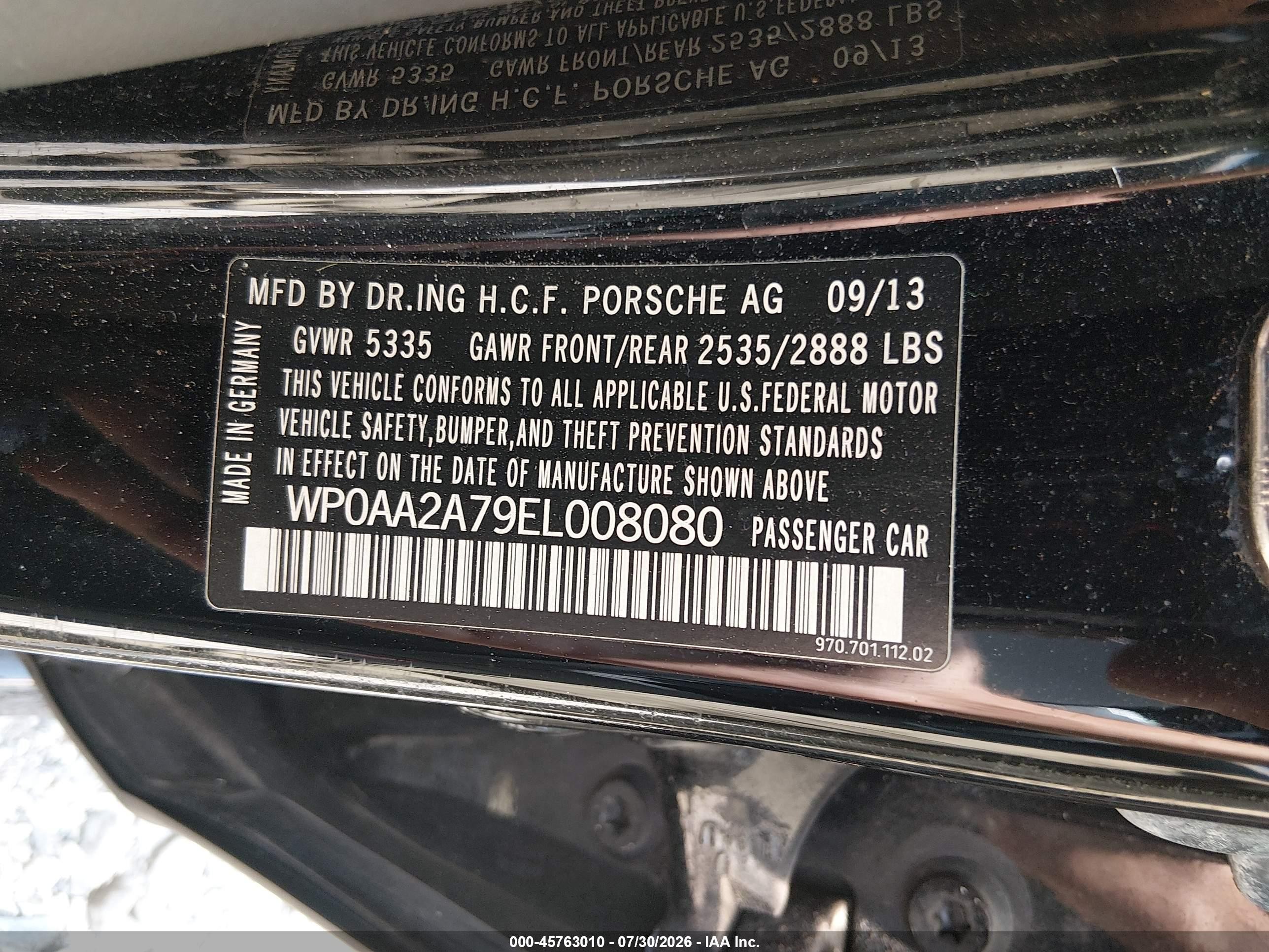 2014 Porsche Panamera VIN WP0AA2A79EL008080 IAAI salvage auction — Water/Flood, Salvage (Arkansas), sold $3,500 on 2026-09-12 (photo 9)