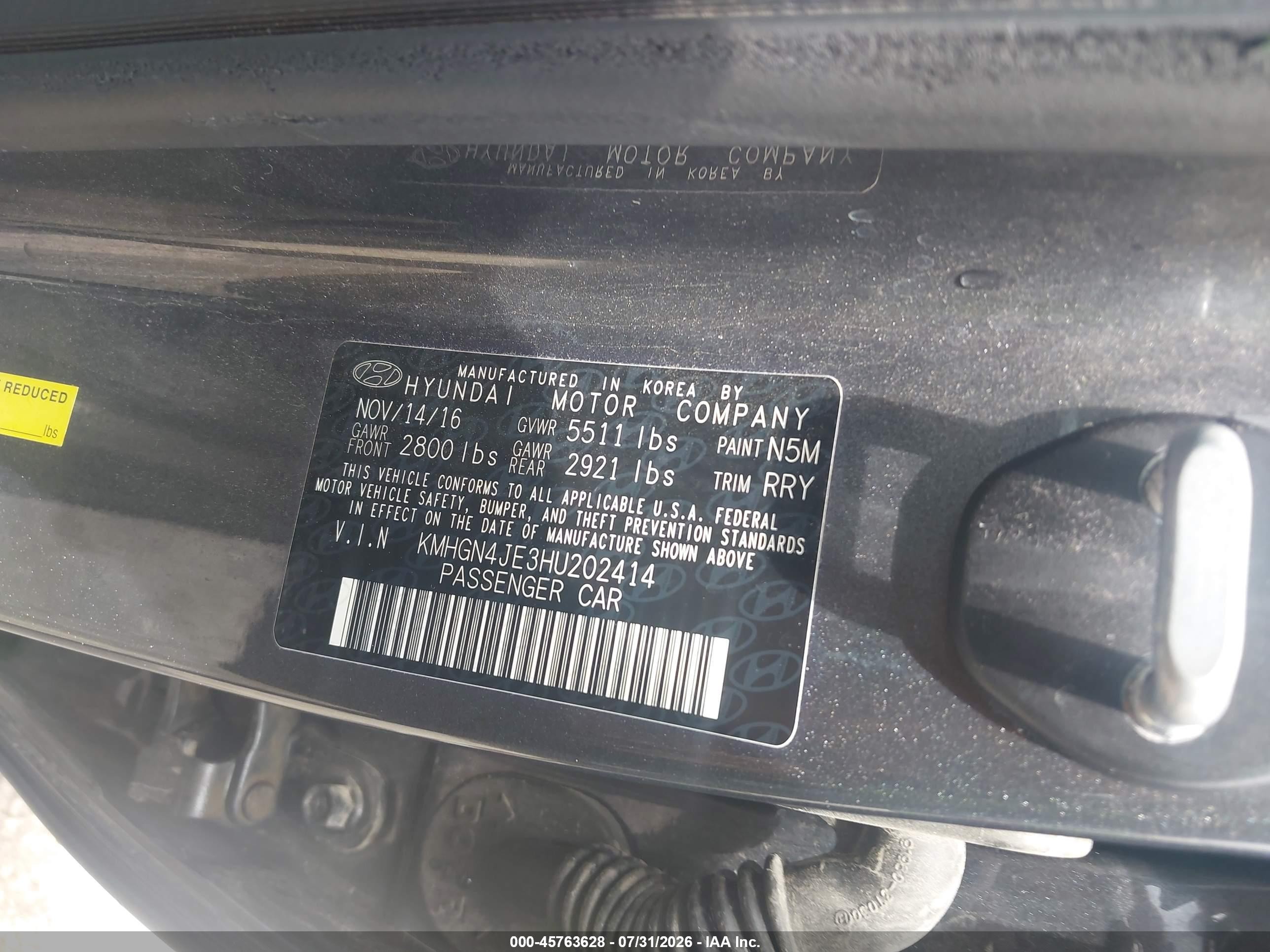 2017 Genesis G80 VIN KMHGN4JE3HU202414 IAAI salvage auction — Rear End, Salvage (Kansas), sold $4,700 on 2026-09-12 (photo 9)