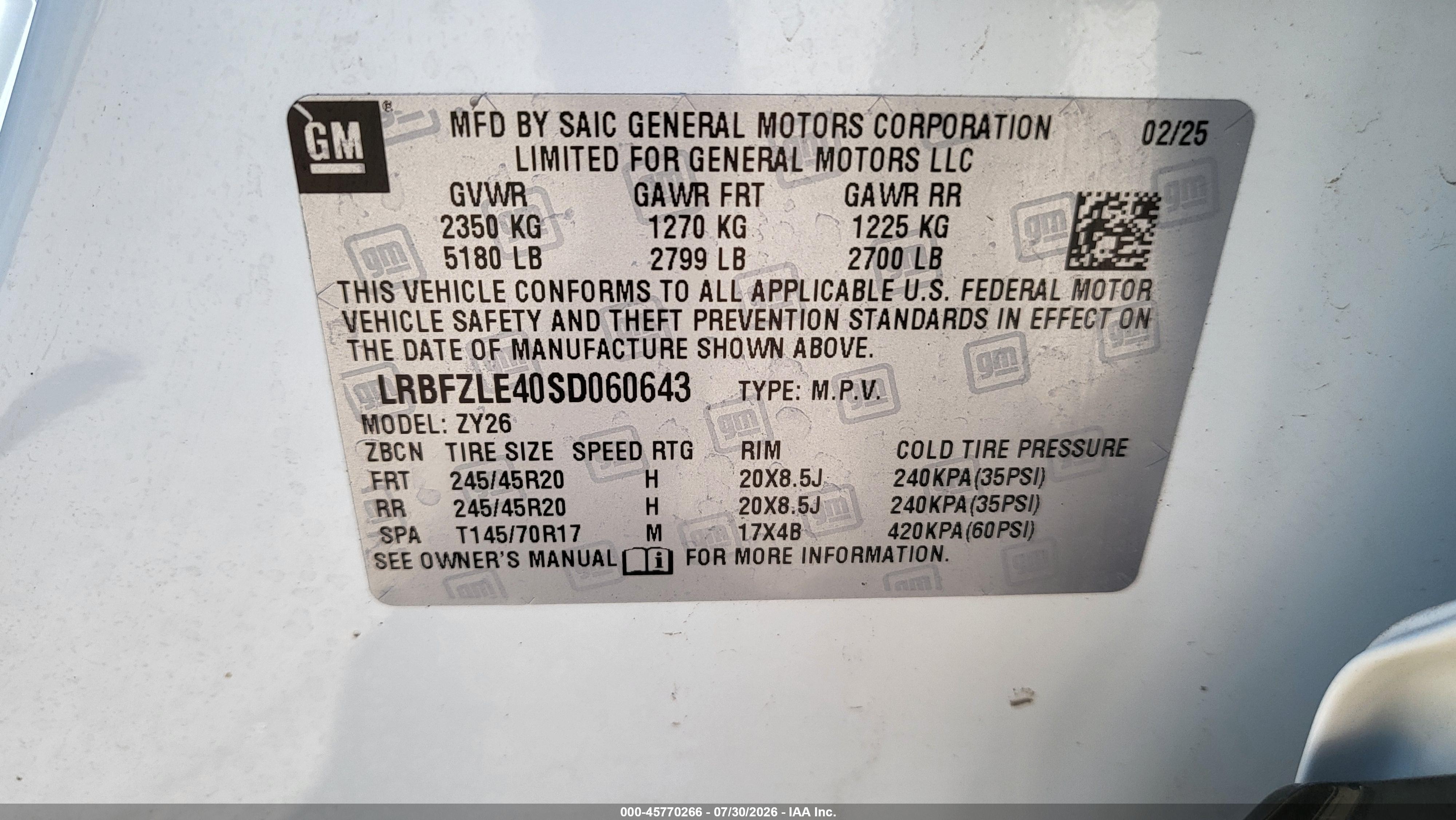 2025 Buick Envision VIN LRBFZLE40SD060643 IAAI salvage auction — Top/Roof, Clear (Arizona), sold $12,400 on 2026-09-08 (photo 9)