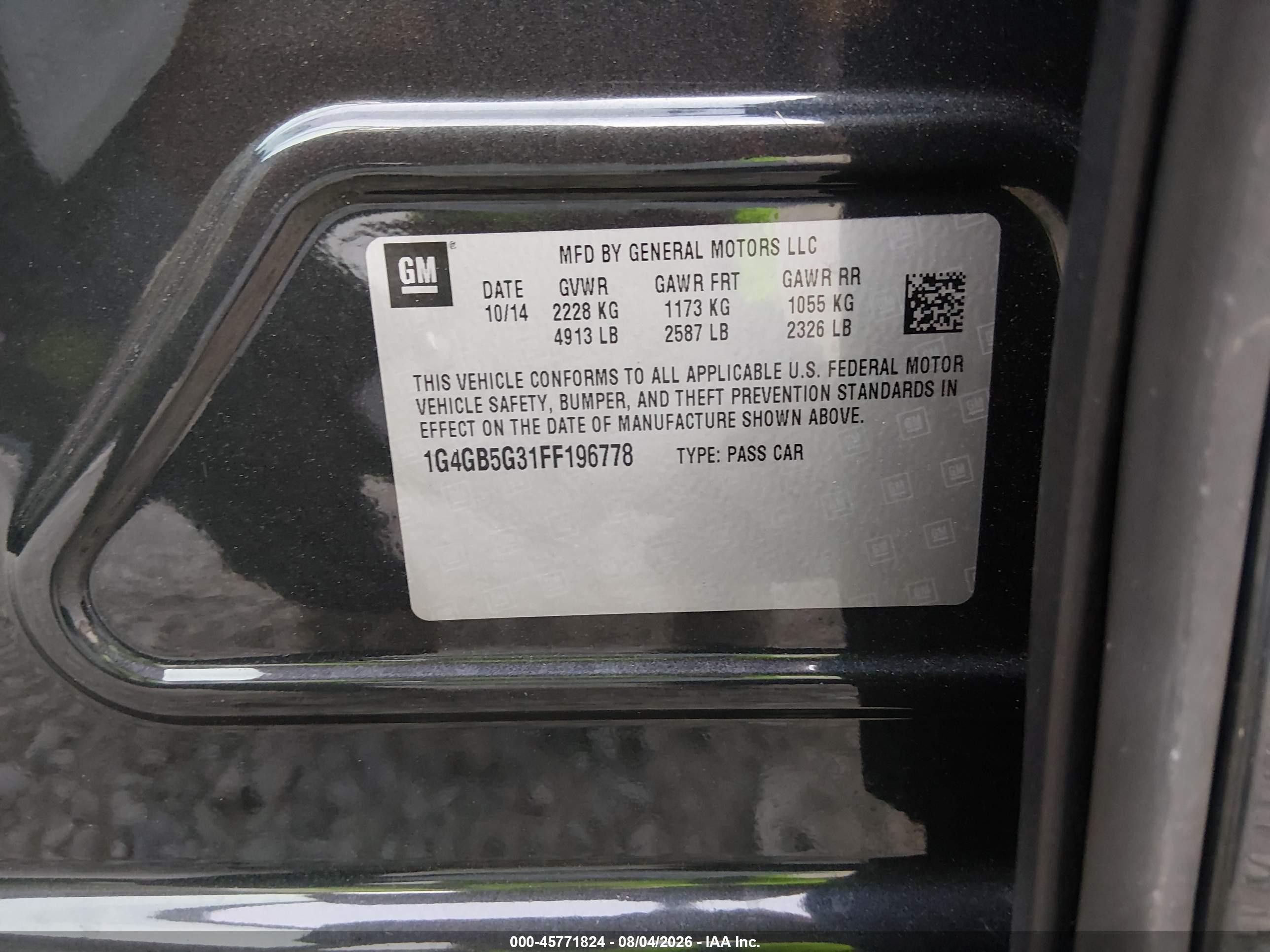 2015 Buick LaCrosse VIN 1G4GB5G31FF196778 IAAI salvage auction — Front End, Salvage (Alabama), sold $975 on 2026-09-13 (photo 9)