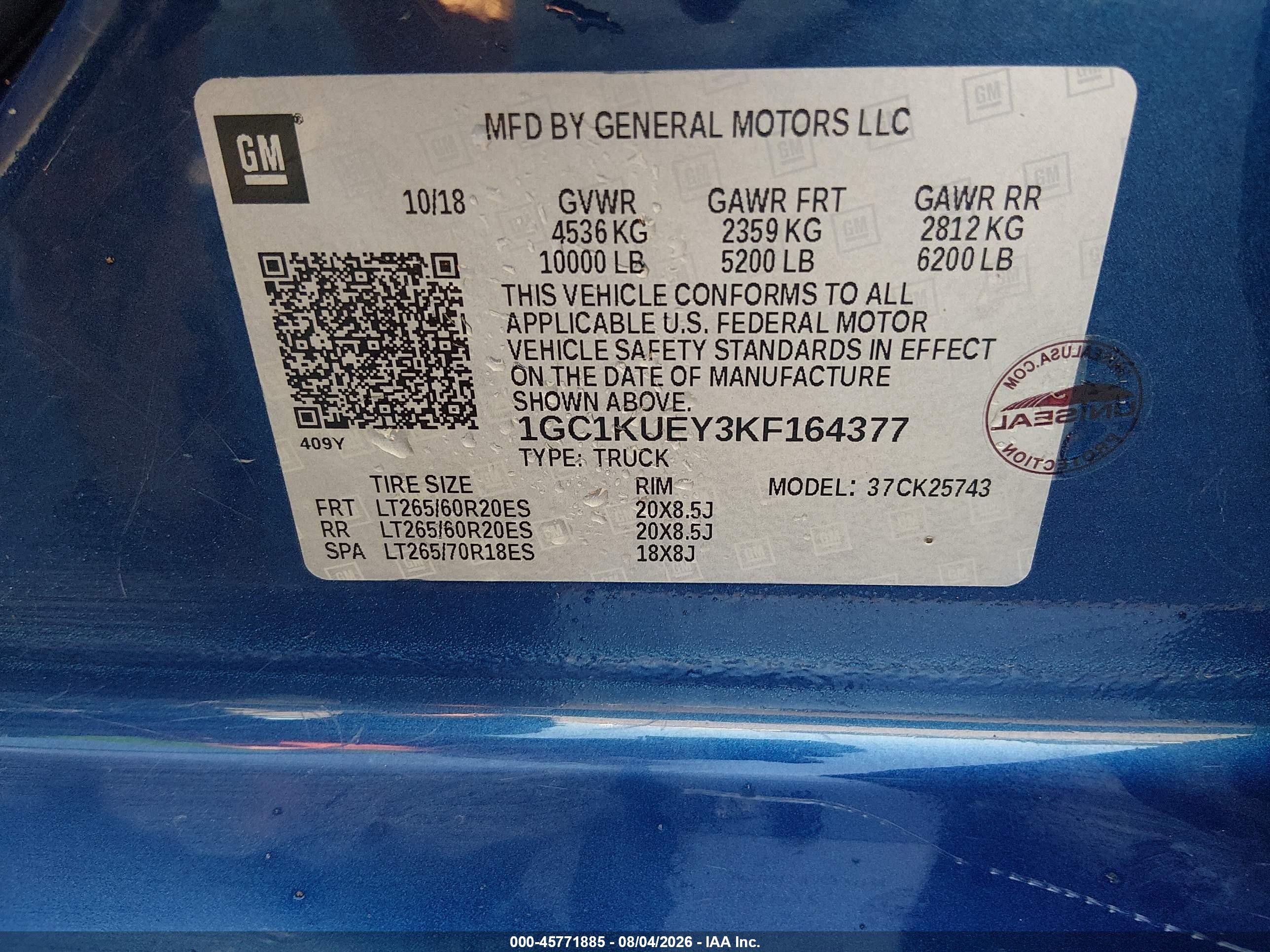 2019 Chevrolet Silverado 2500 VIN 1GC1KUEY3KF164377 IAAI salvage auction — Side, Salvage (Mississippi), sold $8,400 on 2026-09-10 (photo 9)