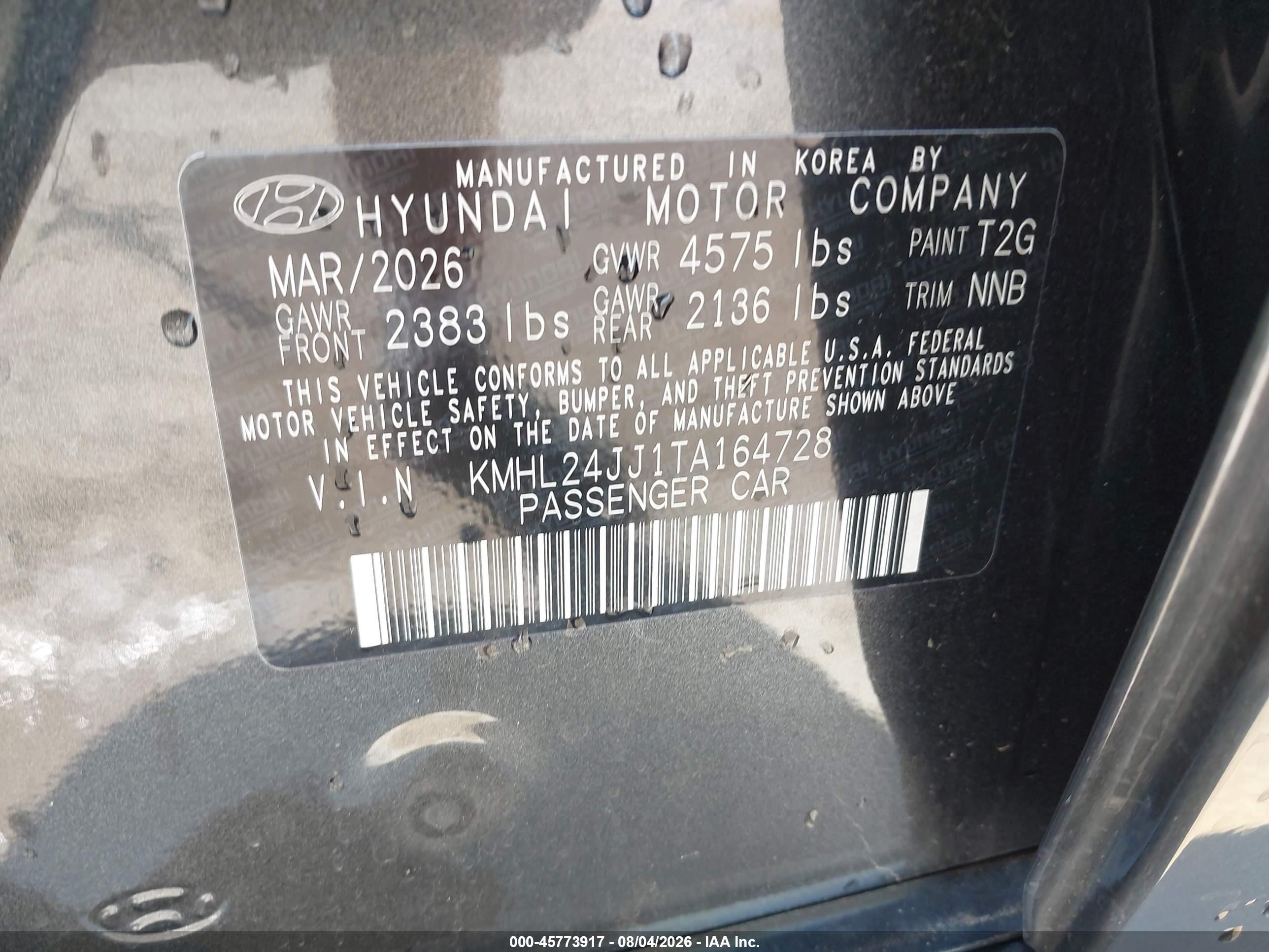 2026 Hyundai Sonata VIN KMHL24JJ1TA164728 IAAI salvage auction — Rear End, Enterprise Vehicles Clear Only (Texas), sold $14,000 on 2026-09-08 (photo 9)