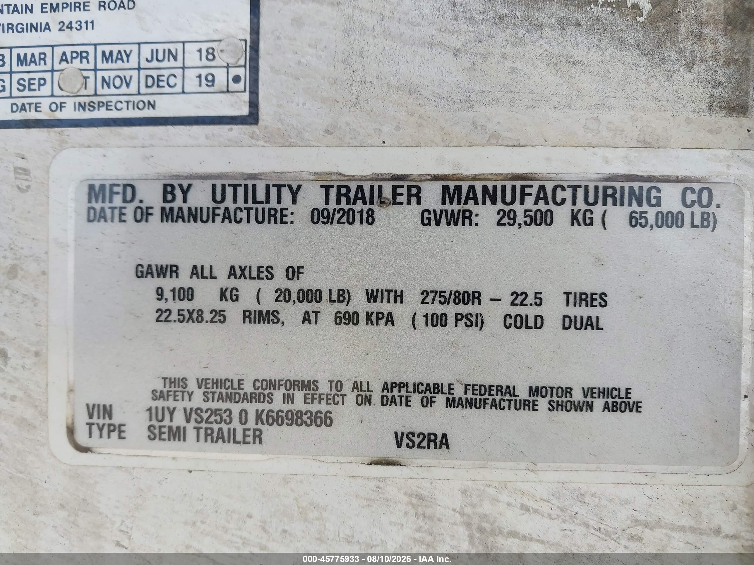 2019 Utility Trailer Mfg Unknown VIN 1UYVS2530K6698366 IAAI salvage auction — Side, Salvage (Texas), sold $4,050 on 2026-09-23 (photo 9)
