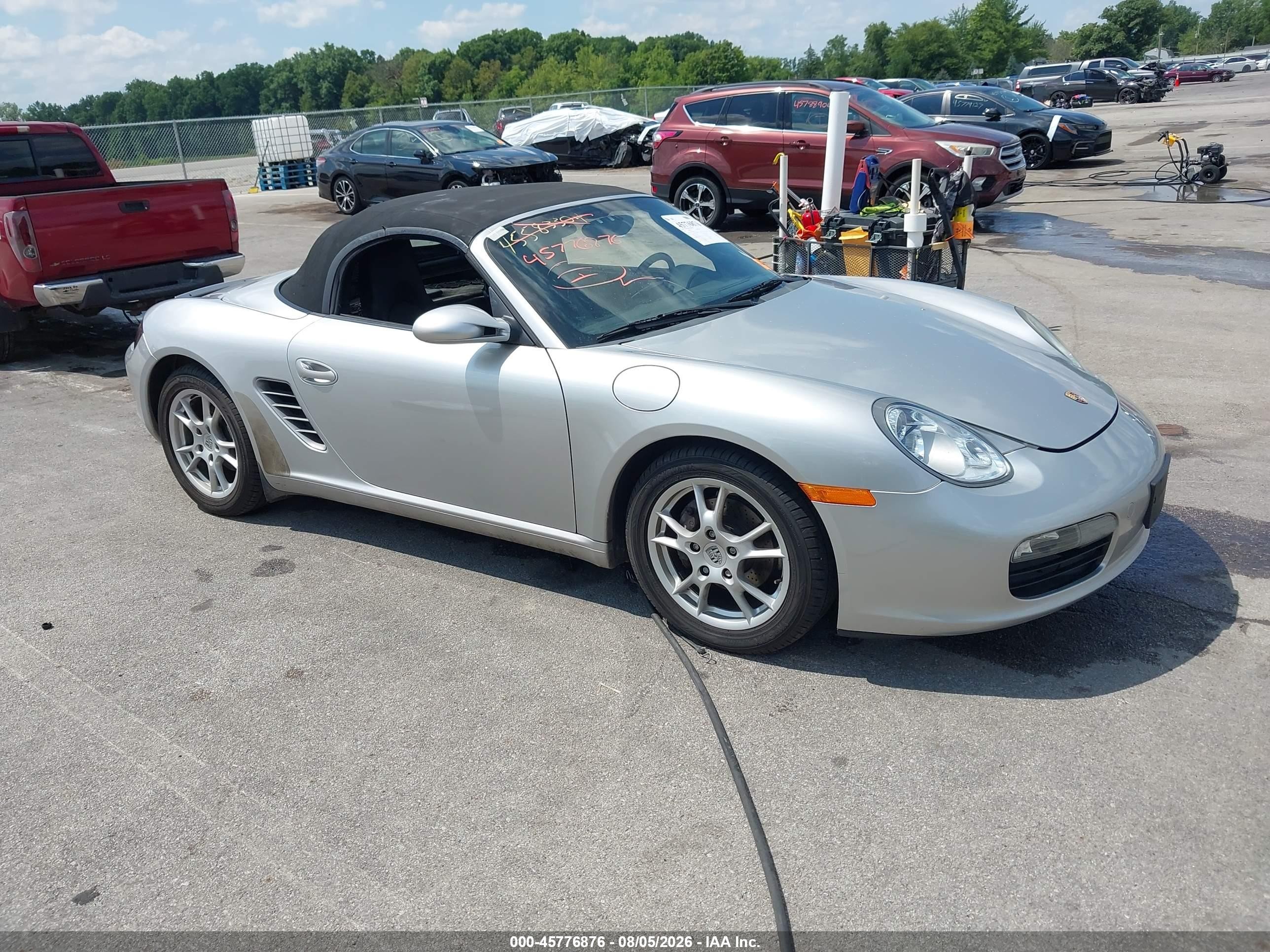 2006 Porsche Boxster VIN WP0CA29836U711658 IAAI salvage auction — Side, Clear (Indiana), sold $7,700 on 2026-09-06 (photo 1)