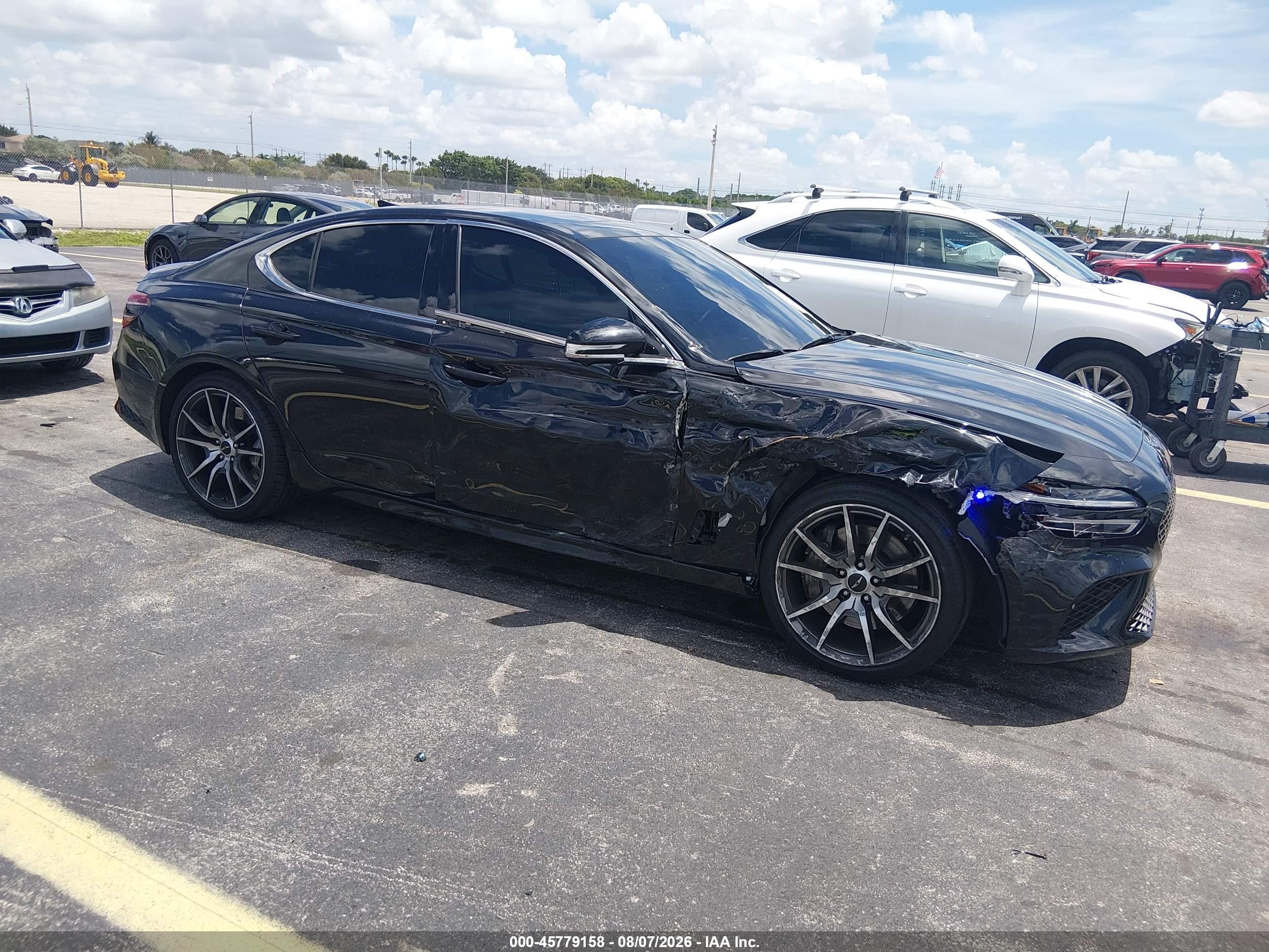 2026 Genesis G70 VIN KMTG24SC6TU160129 IAAI salvage auction — Side, Rebuildable (Florida), sold $10,100 on 2026-09-13 (photo 1)