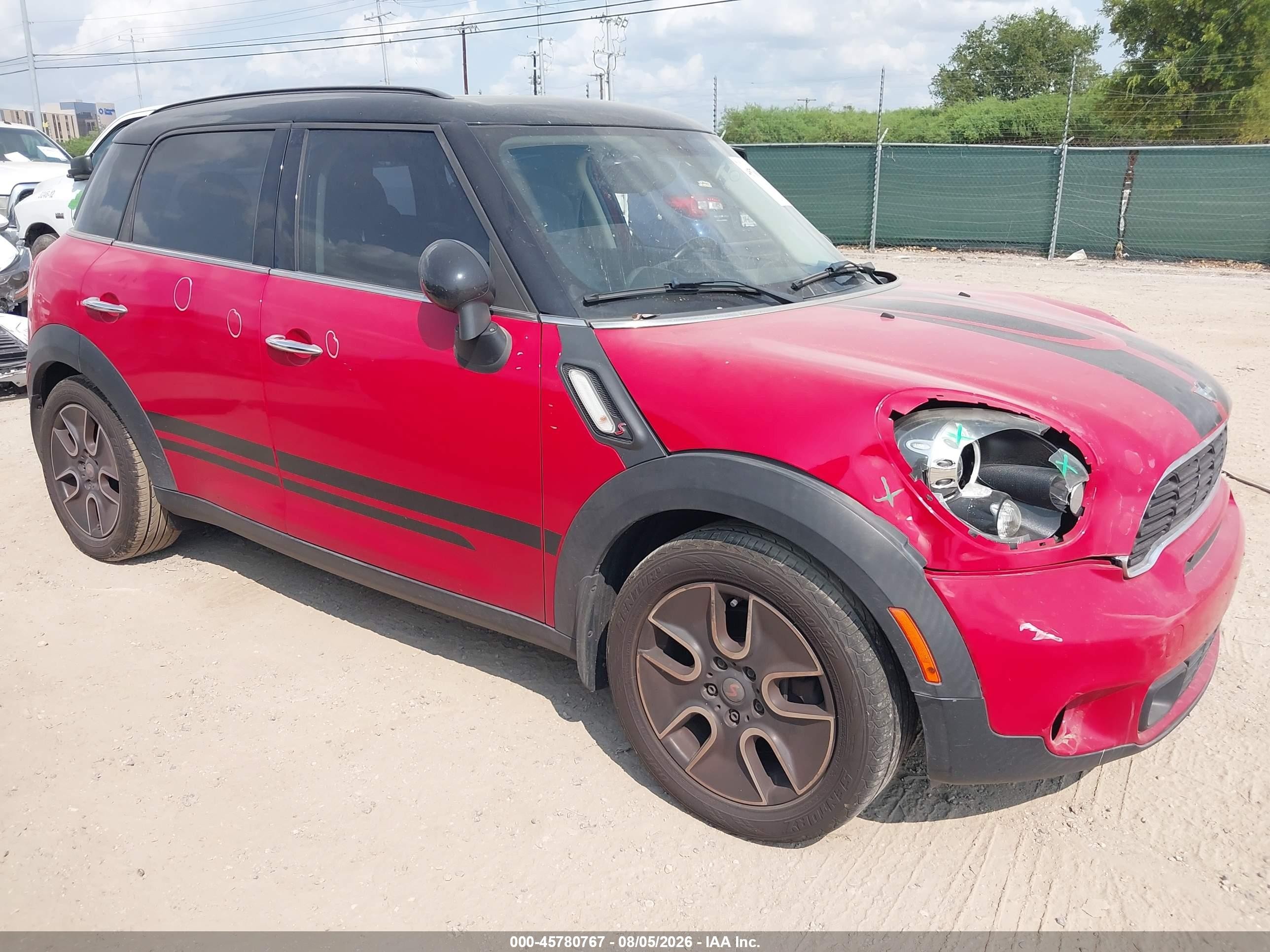 2012 Mini Cooper VIN WMWZC3C55CWL87814 IAAI salvage auction — Front End, Original (Texas), sold $1,050 on 2026-09-13 (photo 1)