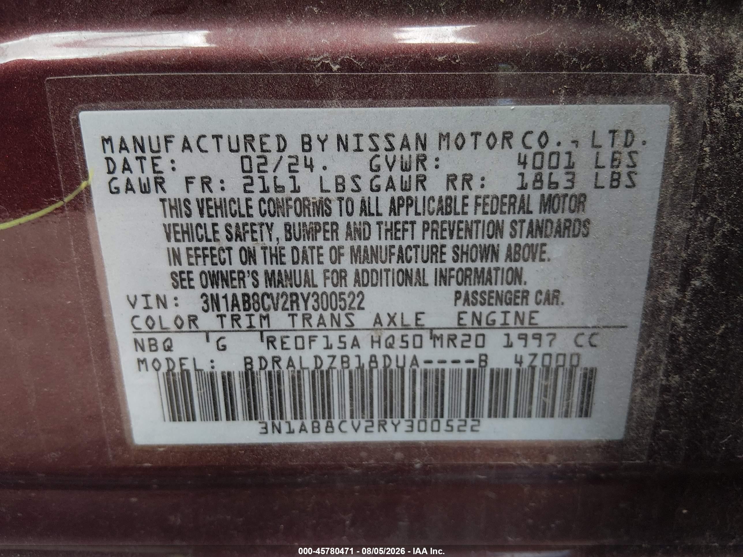 2024 Nissan Sentra VIN 3N1AB8CV2RY300522 IAAI salvage auction — Unknown, Enterprise Vehicles Clear Only (Maryland), sold $6,400 on 2026-08-08 (photo 9)