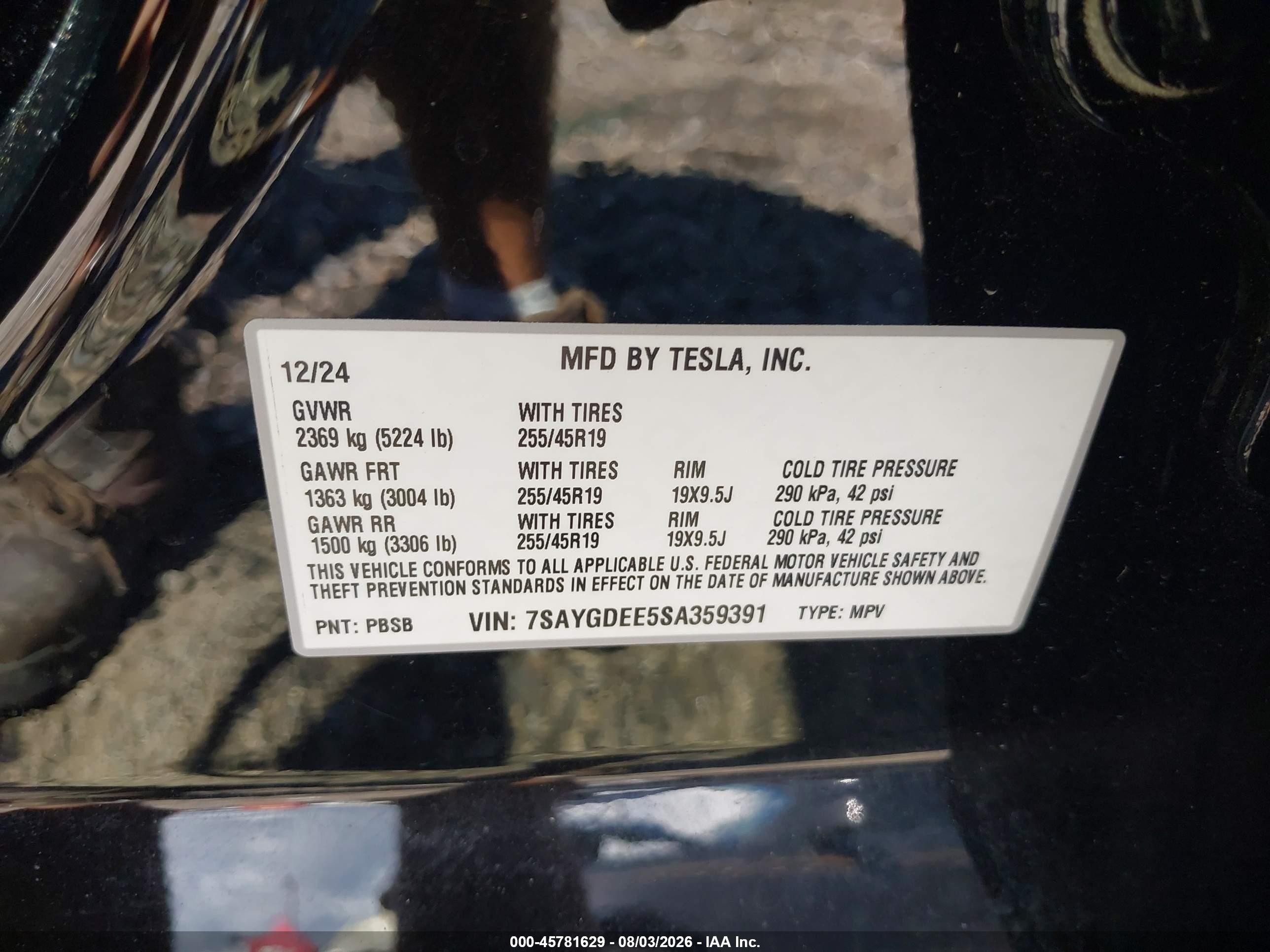 2025 Tesla Model Y VIN 7SAYGDEE5SA359391 IAAI salvage auction — Front End, Salvage (Georgia), sold $16,000 on 2026-09-12 (photo 9)