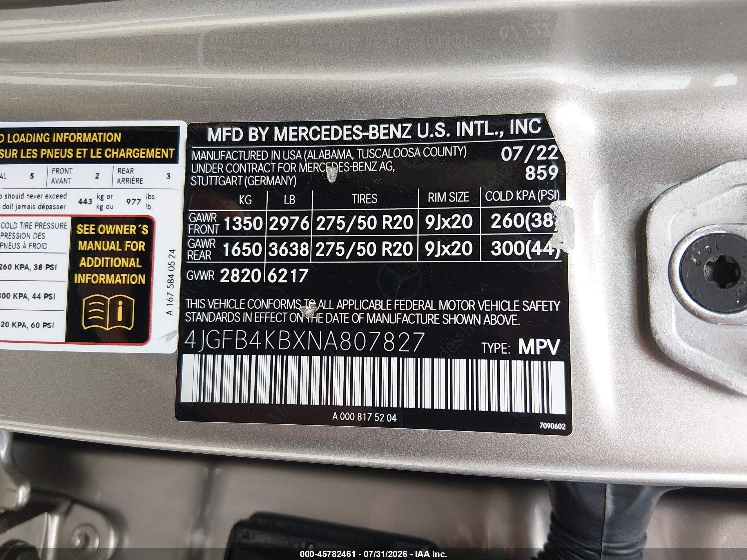 2022 Mercedes-benz Gle VIN 4JGFB4KBXNA807827 IAAI salvage auction — Normal Wear, Certificate Of Title (Nebraska), sold $15,150 on 2026-08-20 (photo 9)