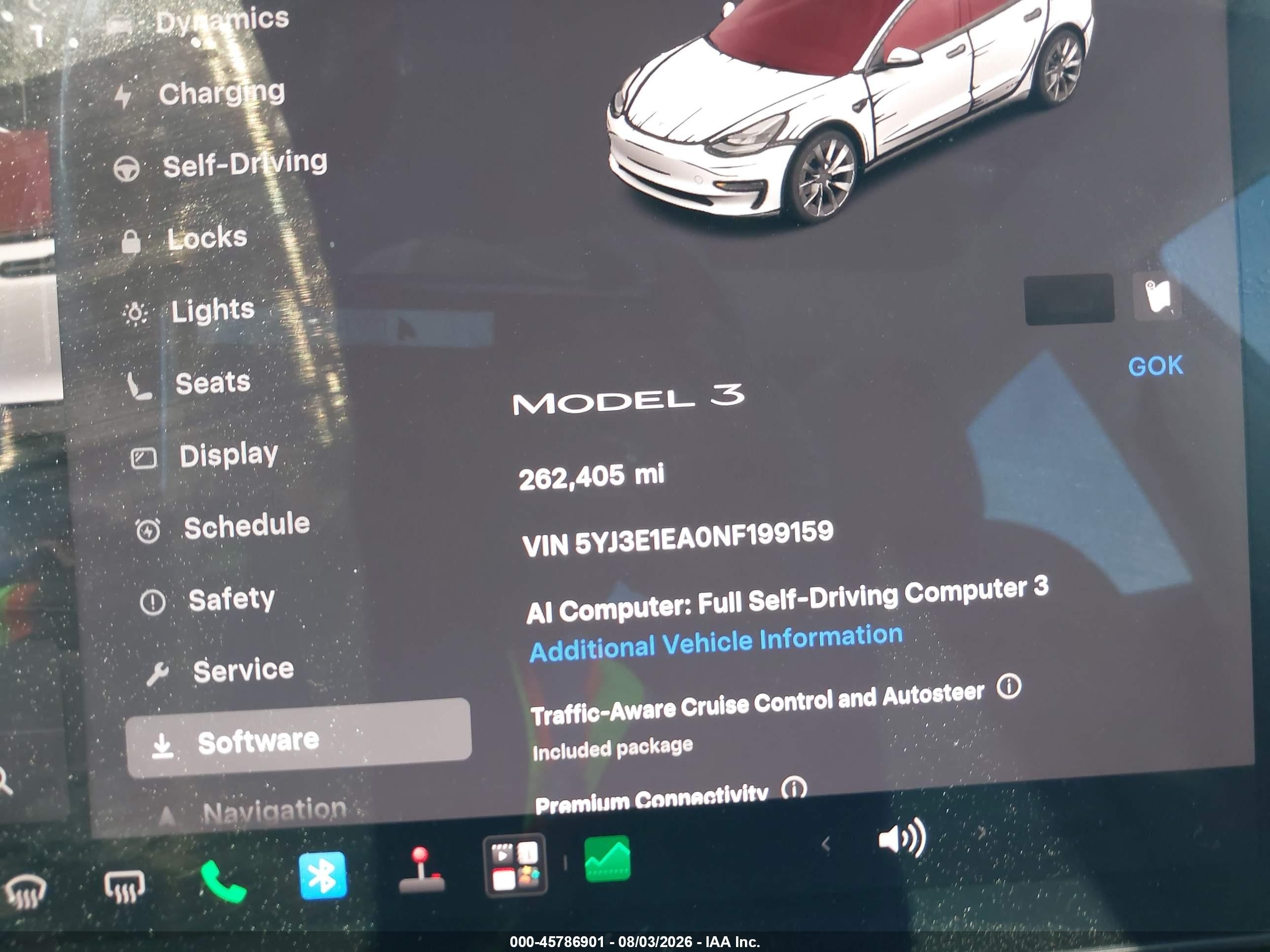 2022 Tesla Model 3 VIN 5YJ3E1EA0NF199159 IAAI salvage auction — Side, Salvage (California), sold $3,750 on 2026-09-27 (photo 7)