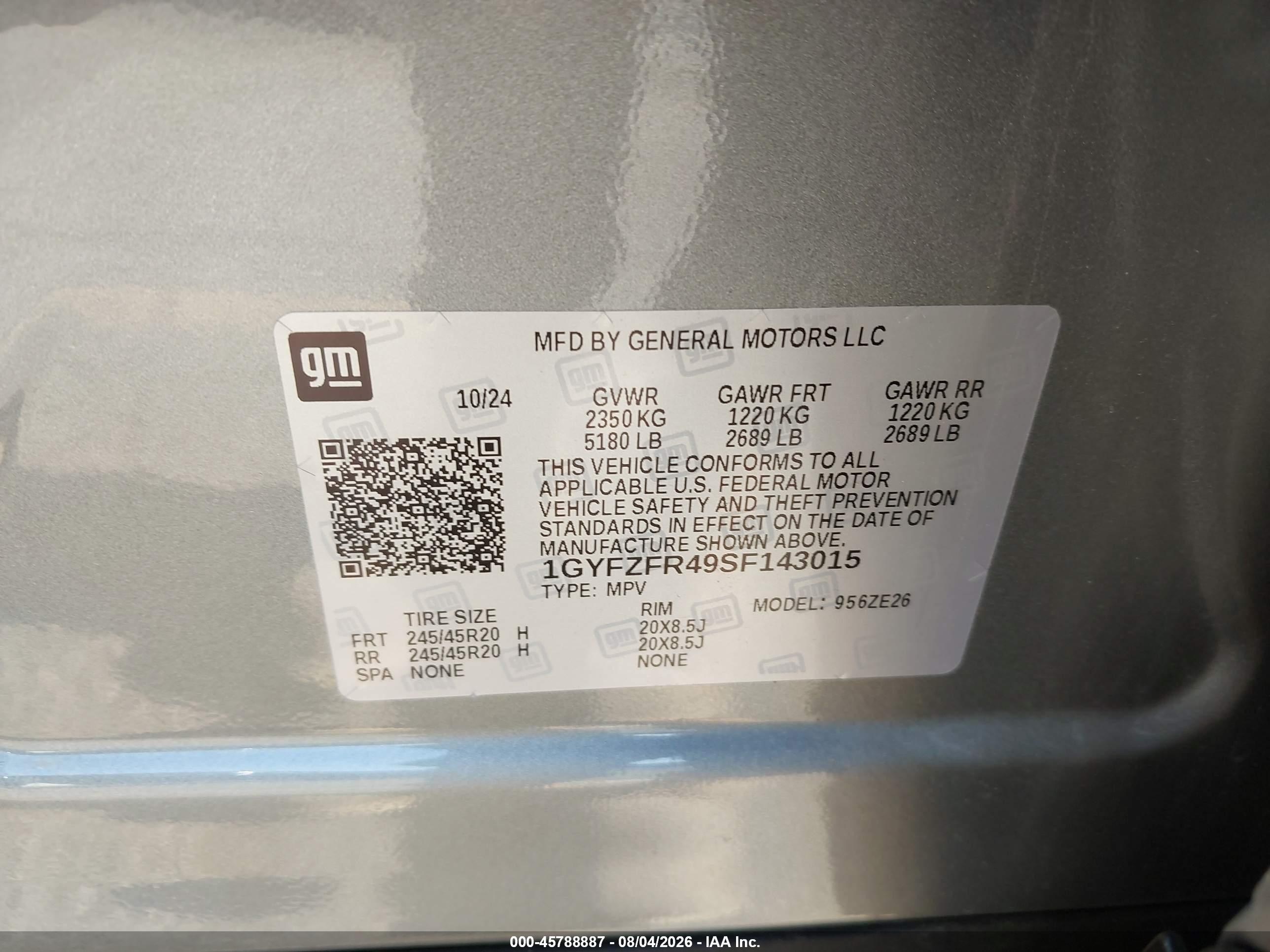 2025 Cadillac Xt4 VIN 1GYFZFR49SF143015 IAAI salvage auction — Unknown, Clear (Michigan), sold $11,600 on 2026-09-11 (photo 9)