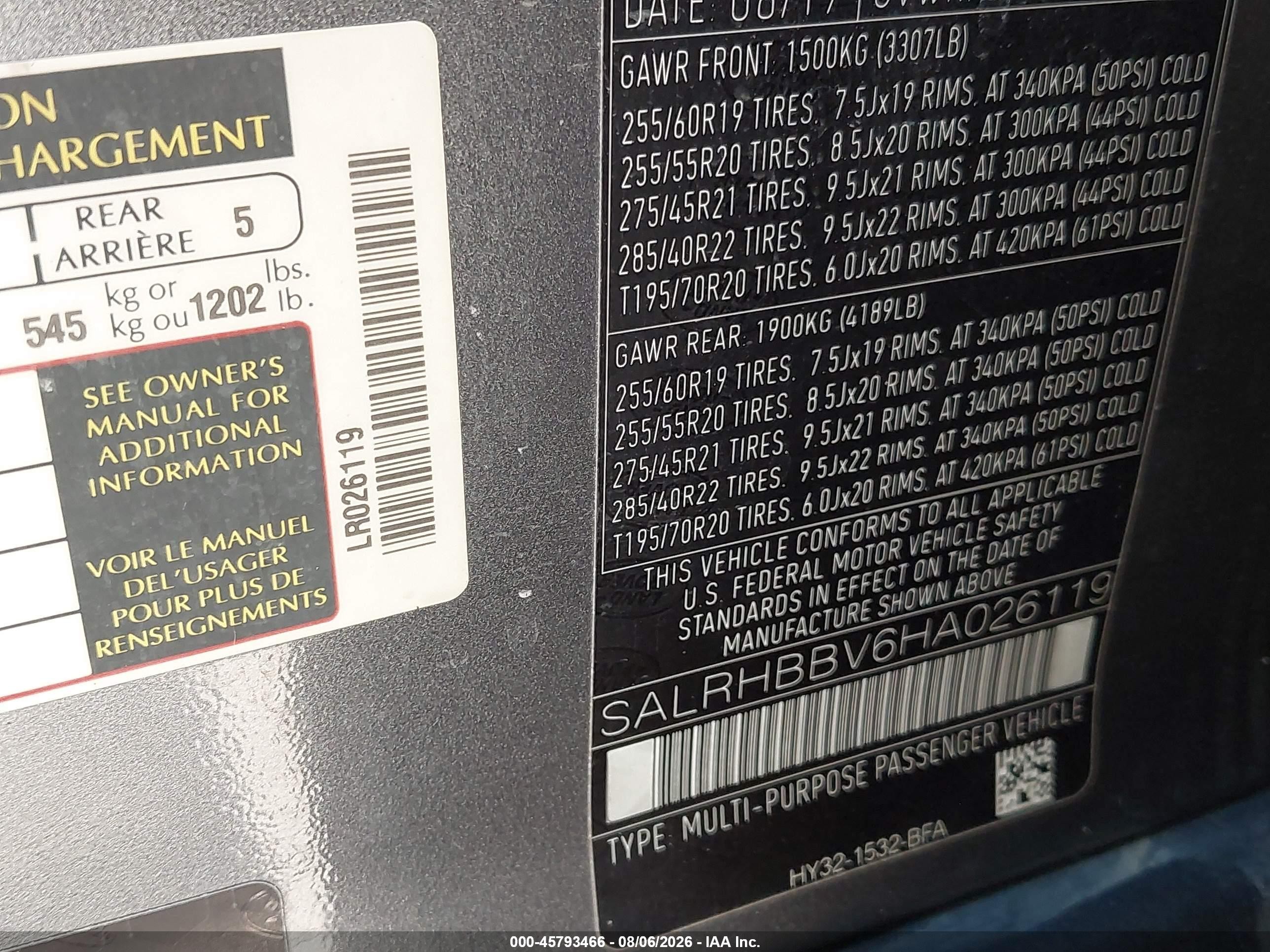2017 Land rover Discovery VIN SALRHBBV6HA026119 IAAI salvage auction — Front End, Salvage (Texas), sold $3,800 on 2026-09-06 (photo 9)