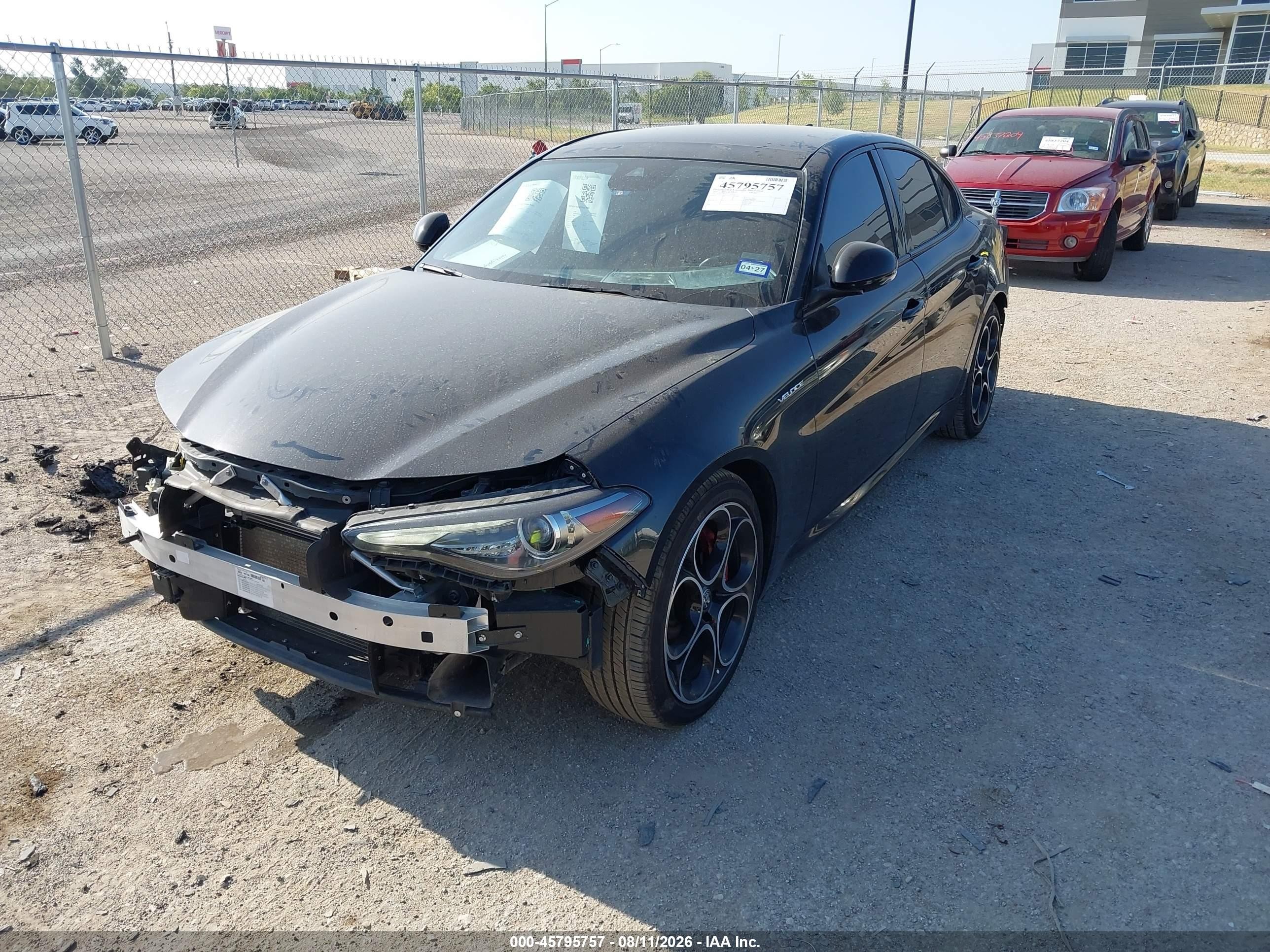 2022 Alfa Romeo Giulia VIN ZARFAMBN2N7656910 IAAI salvage auction — Front & Rear, Salvage (Texas), sold $8,200 on 2026-09-12 (photo 2)