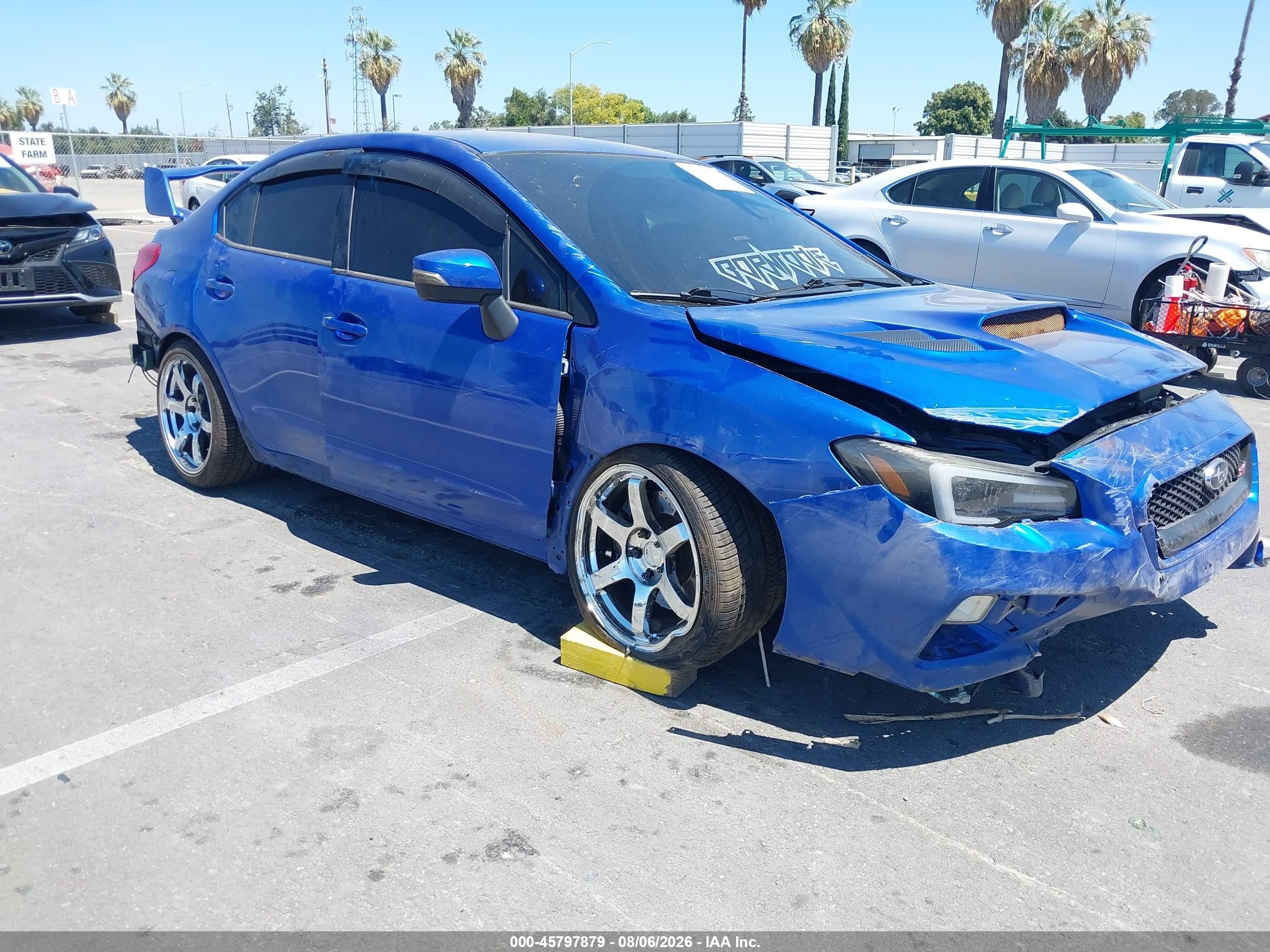 2015 Subaru Wrx sti VIN JF1VA2W61F9802562 IAAI salvage auction — Front & Rear, Salvage (California), sold $2,600 on 2026-09-14 (photo 1)