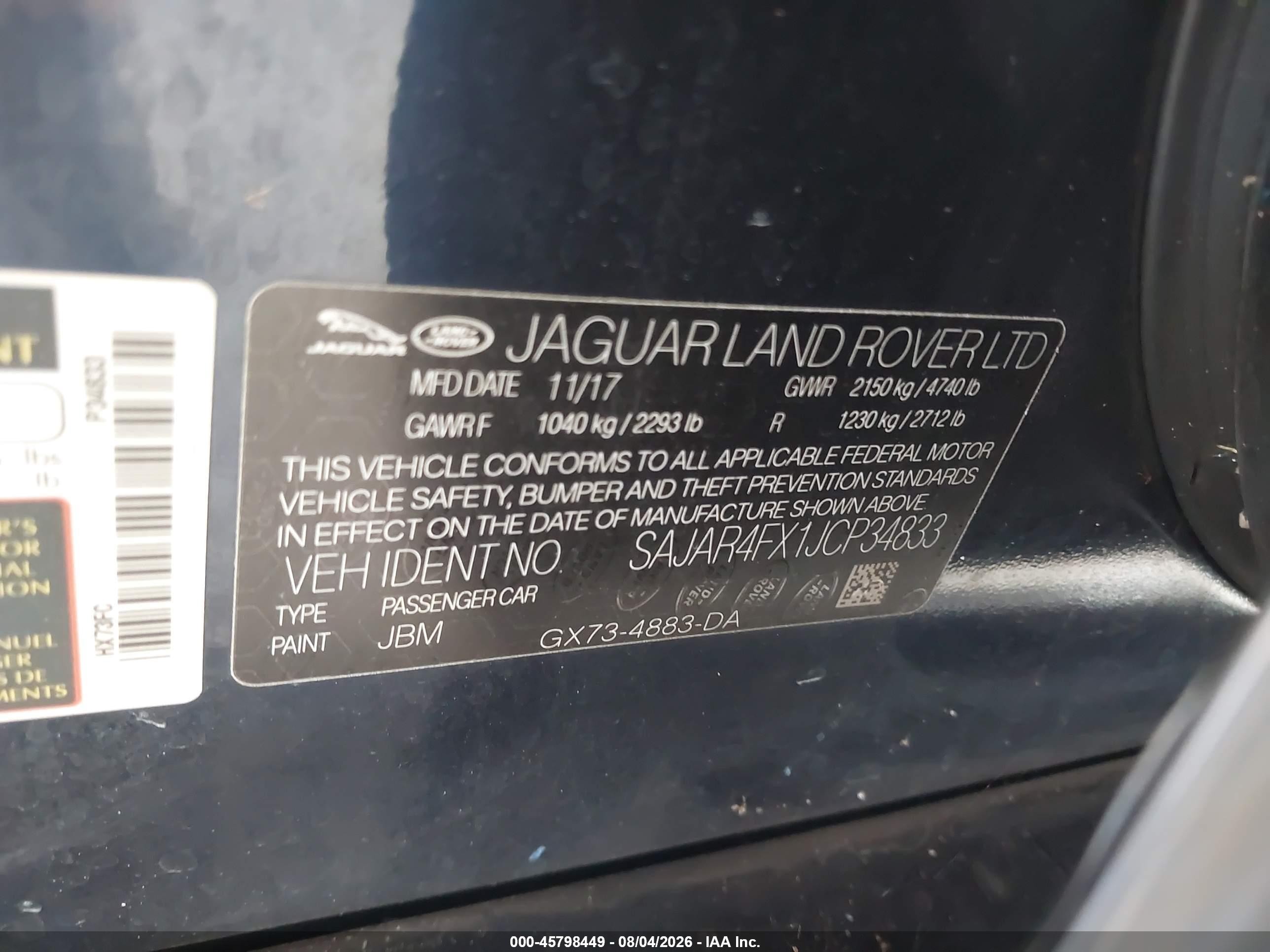 2018 Jaguar Xe VIN SAJAR4FX1JCP34833 IAAI salvage auction — Side, Rebuildable (Florida), sold $650 on 2026-09-09 (photo 9)