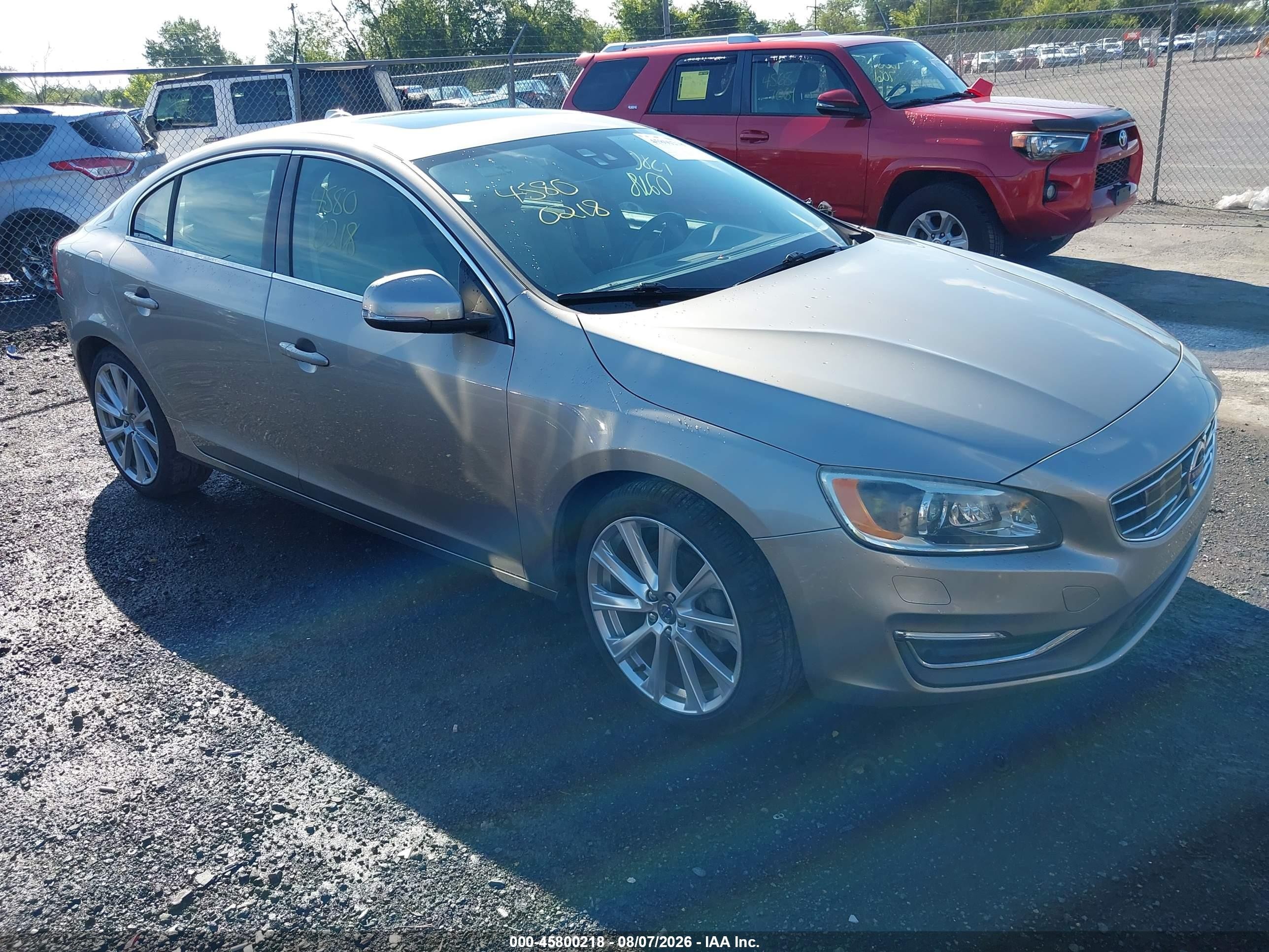 2016 Volvo S60 VIN LYV402FM3GB107323 IAAI salvage auction — Side, Salvage (South Carolina), sold $1,350 on 2026-09-19 (photo 1)