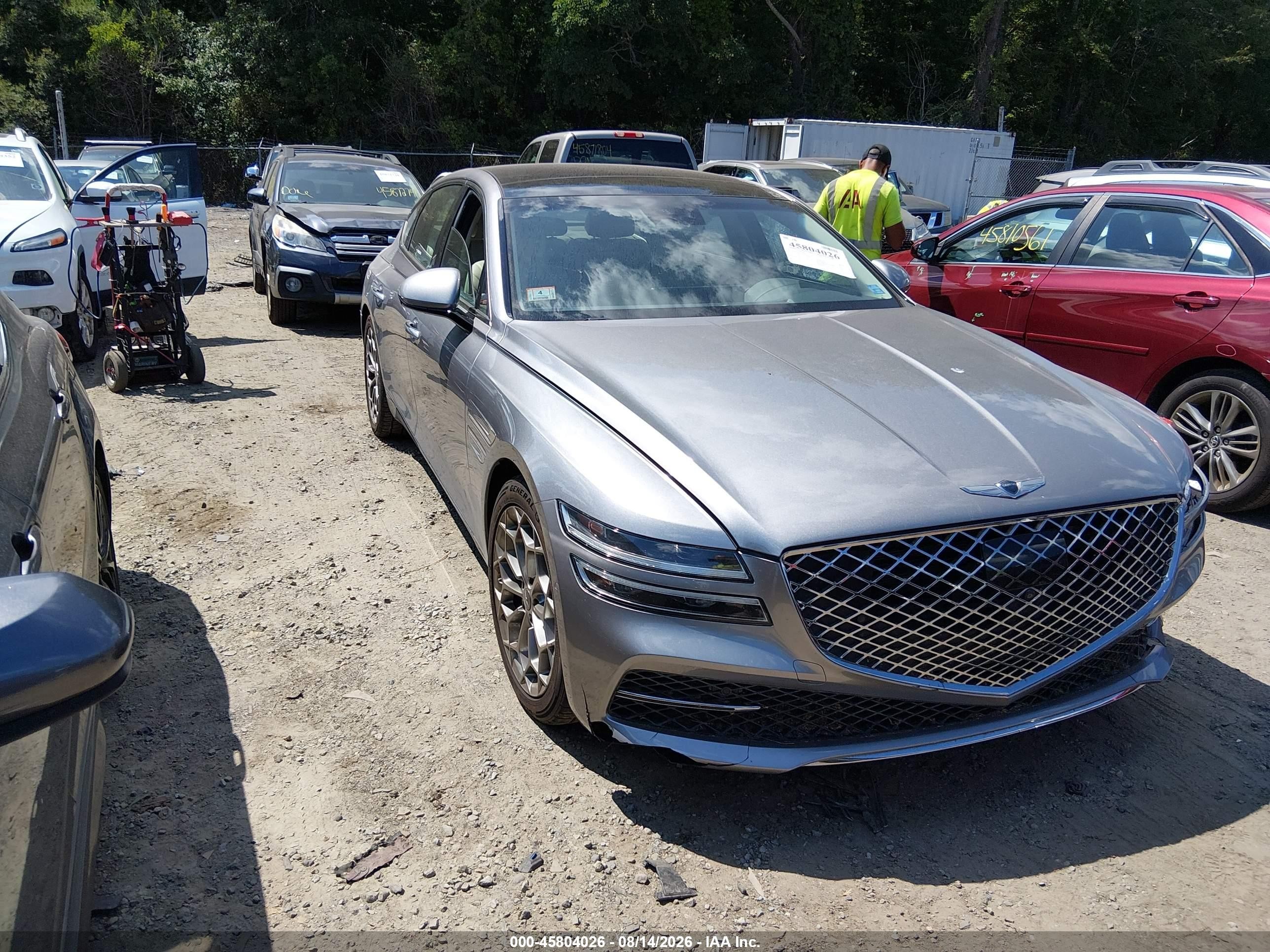 2021 Genesis G80 VIN KMTGB4SC1MU045827 IAAI salvage auction — Unknown, Salvage (Massachusetts), sold $10,000 on 2026-09-11 (photo 1)