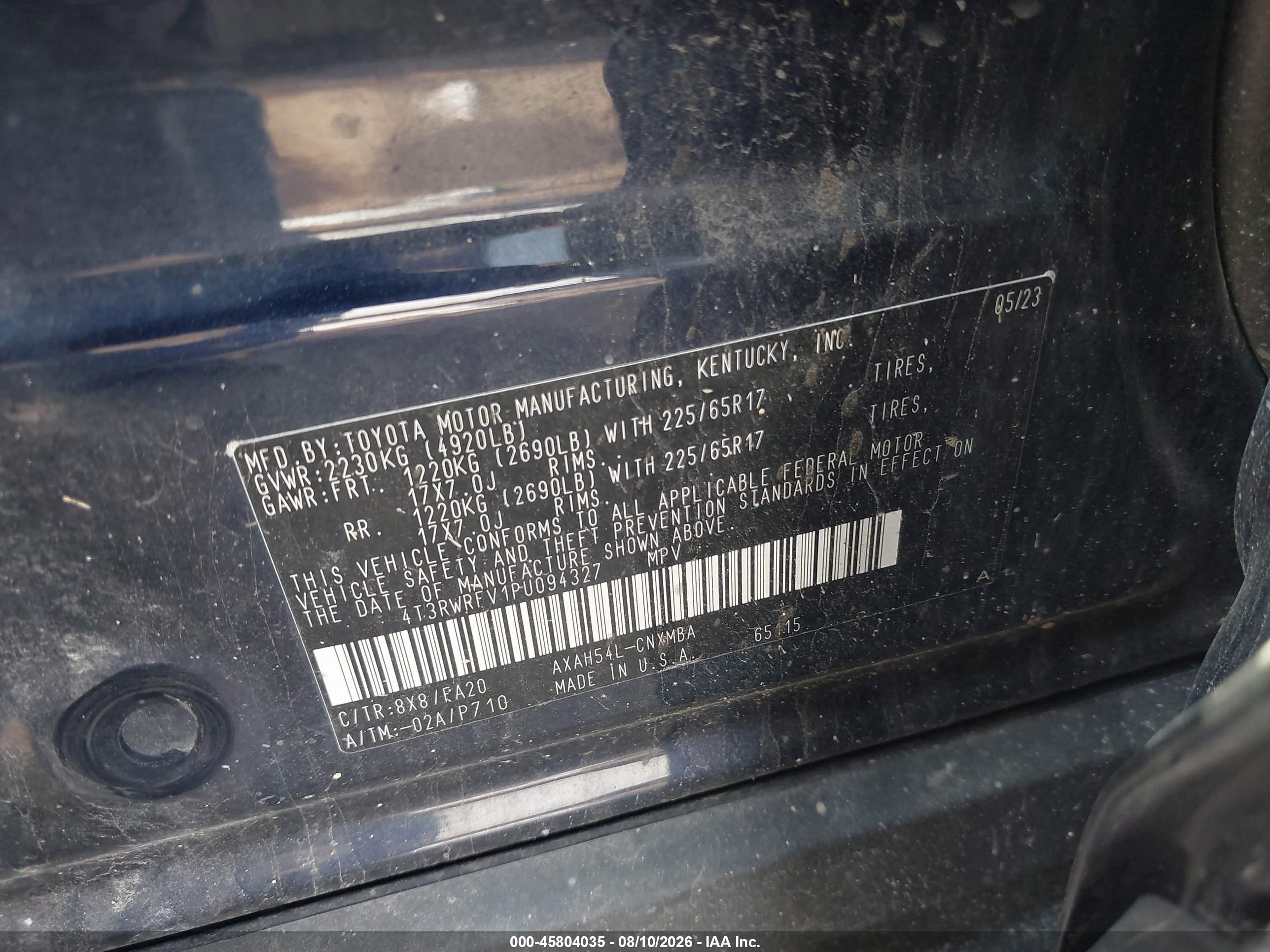 2023 Toyota RAV4 Hybrid VIN 4T3RWRFV1PU094327 IAAI salvage auction — Side, Wait Title, sold $13,000 on 2026-09-20 (photo 9)