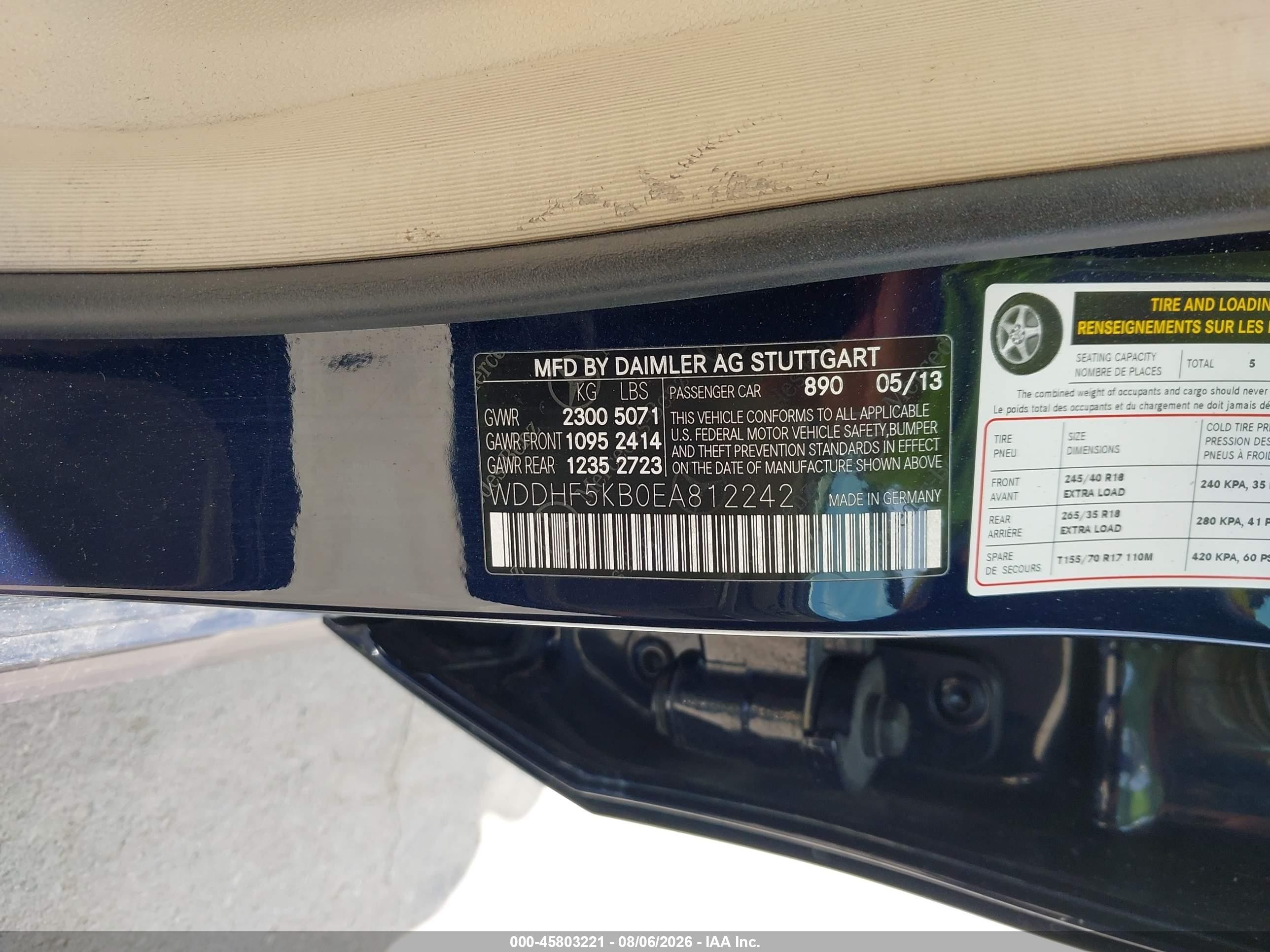 2014 Mercedes-benz E-klasse VIN WDDHF5KB0EA812242 IAAI salvage auction — Front End, Salvage (California), sold $850 on 2026-09-13 (photo 9)