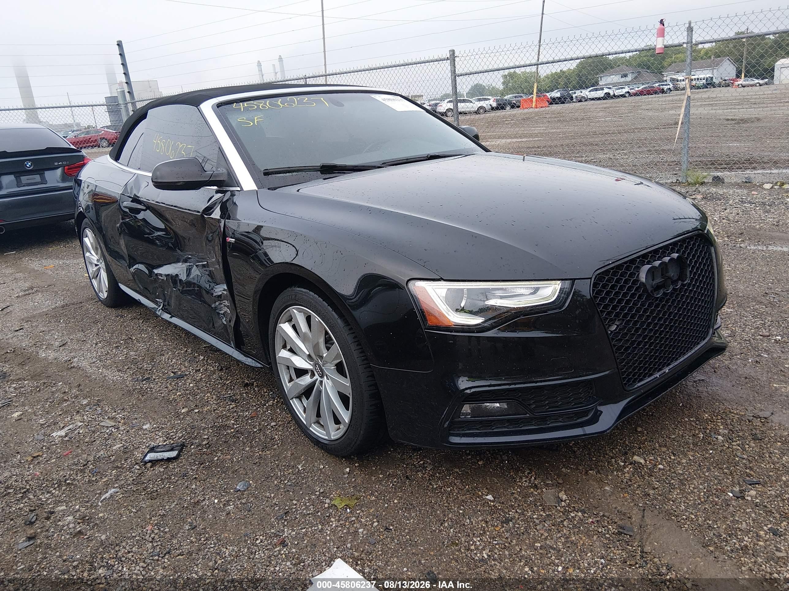 2015 Audi A5 VIN WAUMFAFH5FN006954 IAAI salvage auction — Side, Clear (Indiana), sold $2,900 on 2026-09-10 (photo 1)