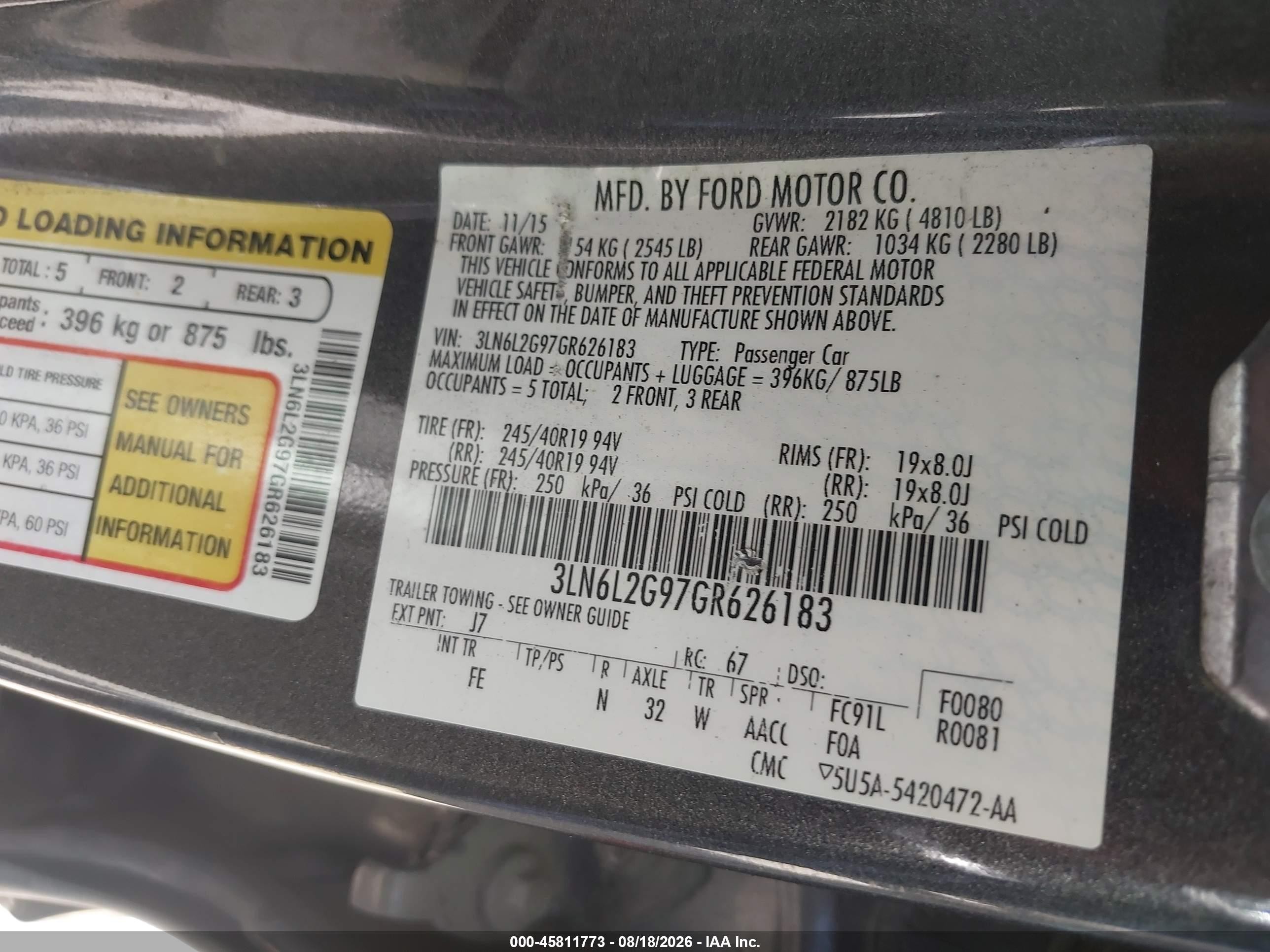 2016 Lincoln Mkz VIN 3LN6L2G97GR626183 IAAI salvage auction — Side, Salvage (Texas), sold $950 on 2026-09-07 (photo 9)