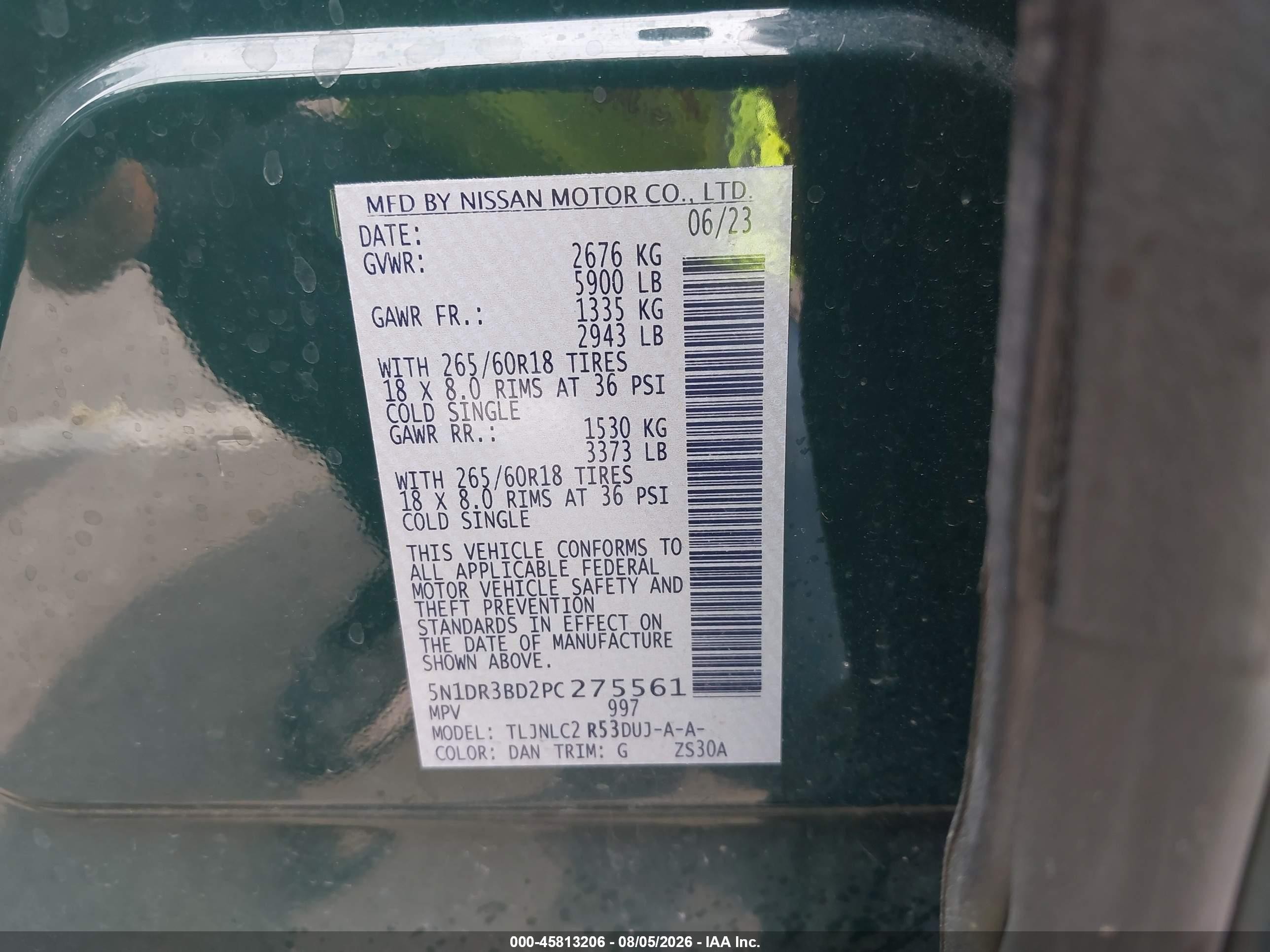 2023 Nissan Pathfinder VIN 5N1DR3BD2PC275561 IAAI salvage auction — Side, Salvage (Missouri), sold $8,400 on 2026-09-25 (photo 9)