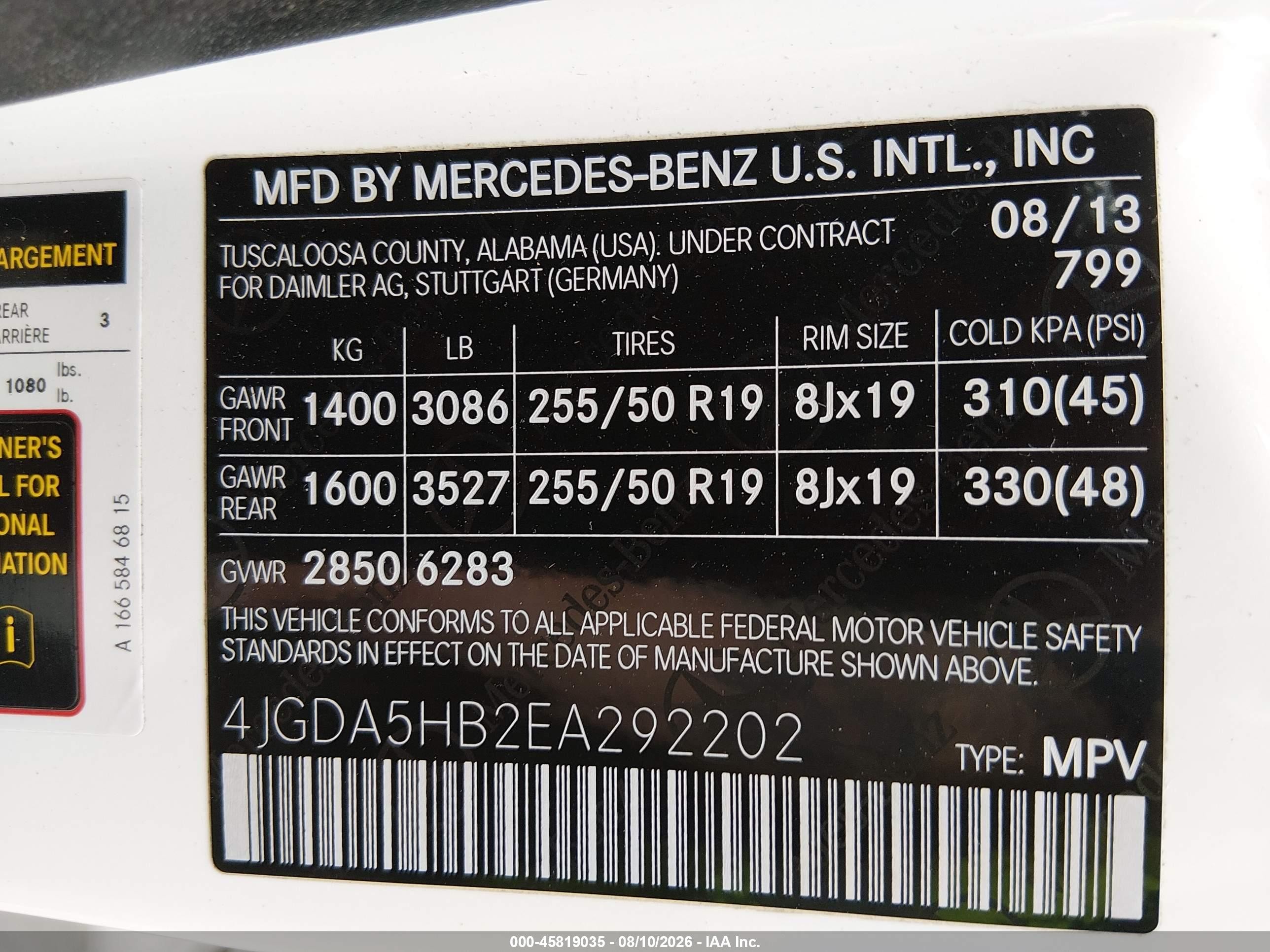 2014 Mercedes-benz M-klasse VIN 4JGDA5HB2EA292202 IAAI salvage auction — Electrical, Salvage (Idaho), sold $4,050 on 2026-10-01 (photo 9)