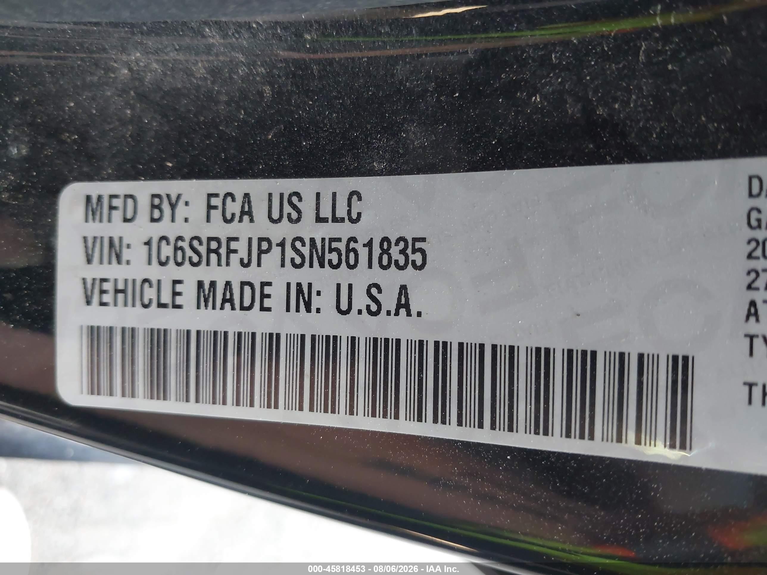 2025 Ram 1500 VIN 1C6SRFJP1SN561835 IAAI salvage auction — Side, Enterprise Vehicles Clear Only (Illinois), sold $20,400 on 2026-08-14 (photo 9)