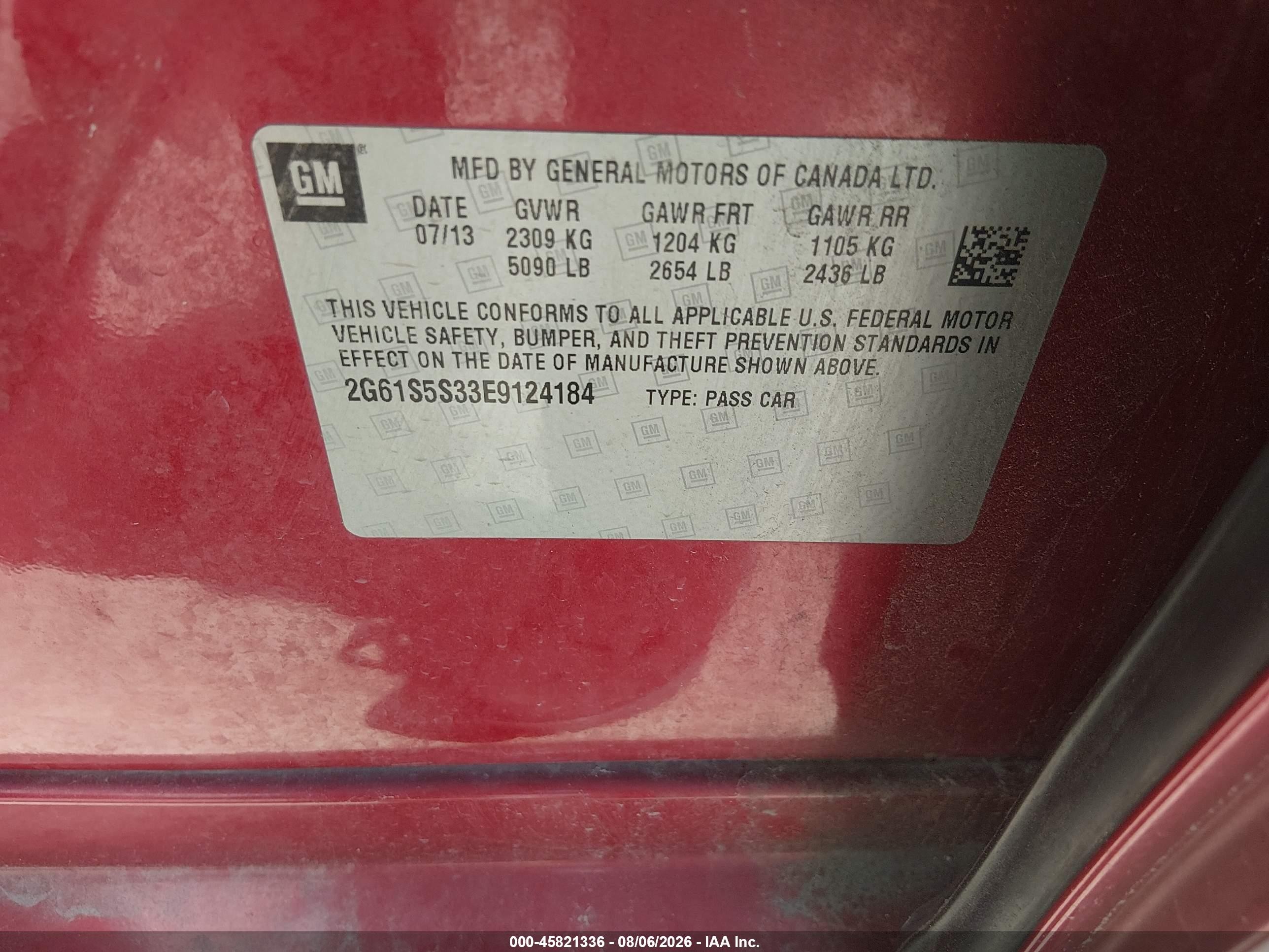 2014 Cadillac Xts VIN 2G61S5S33E9124184 IAAI salvage auction — Normal Wear, Original (Texas), sold $525 on 2026-08-28 (photo 9)