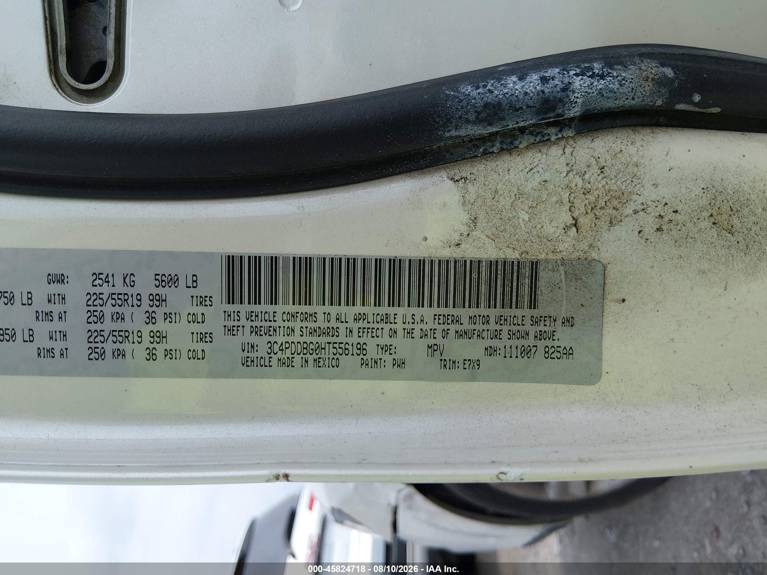 2017 Dodge Journey VIN 3C4PDDBG0HT556196 IAAI salvage auction — Unknown, Mv-907A (New York), sold $1,750 on 2026-09-12 (photo 9)