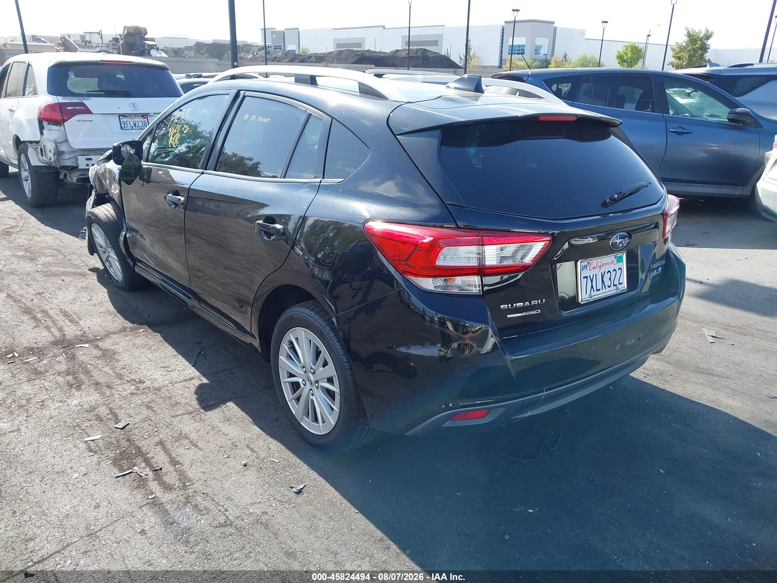 2017 Subaru Impreza VIN 4S3GTAD6XH3727179 IAAI salvage auction — Side, Salvage Certificate (California), sold $1,250 on 2026-09-13 (photo 3)
