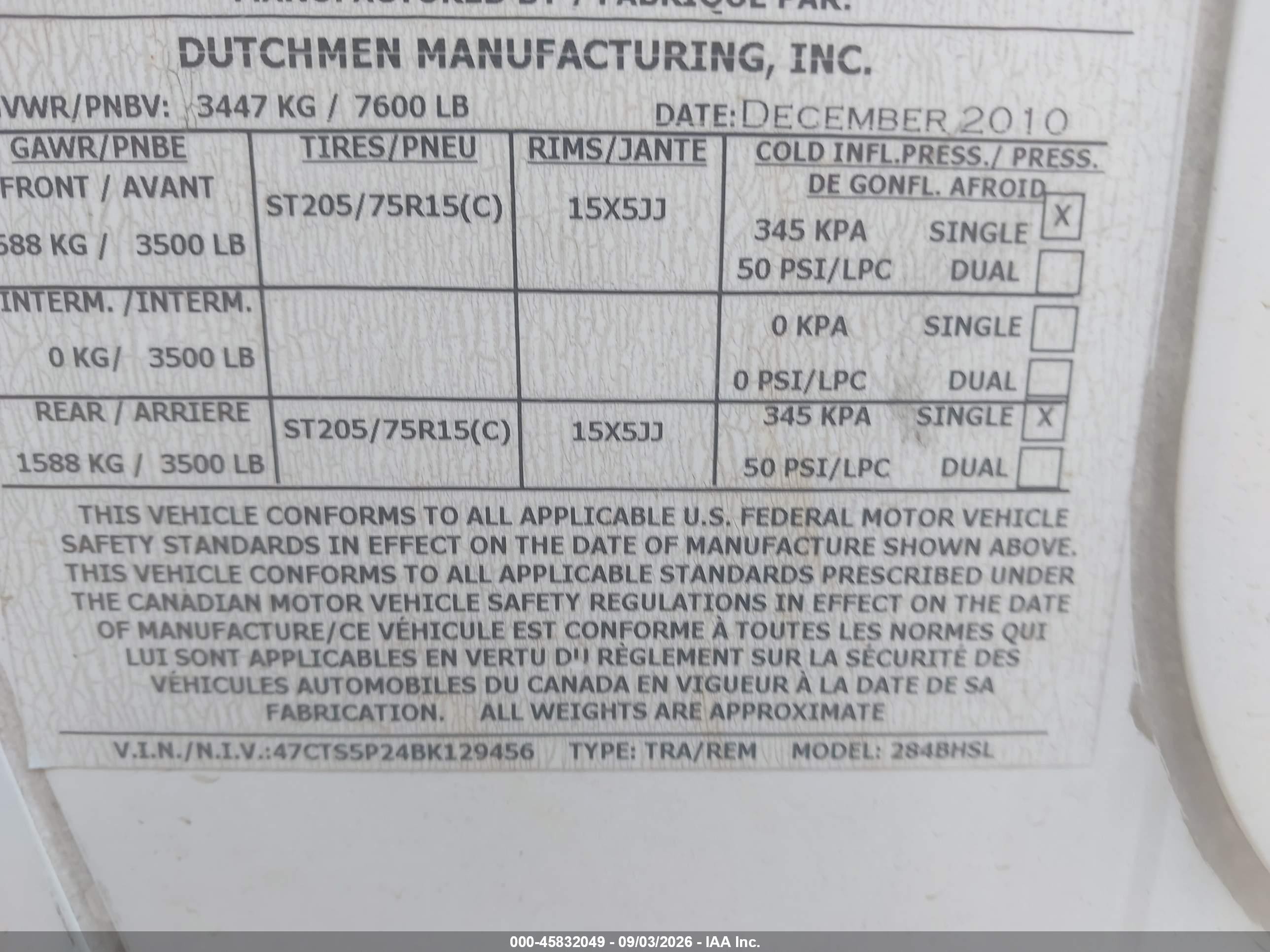 2011 Dutchmen Kodiak VIN 47CTS5P24BK129456 IAAI salvage auction — Unknown, Salvage (Ohio), sold $100 on 2026-09-23 (photo 9)