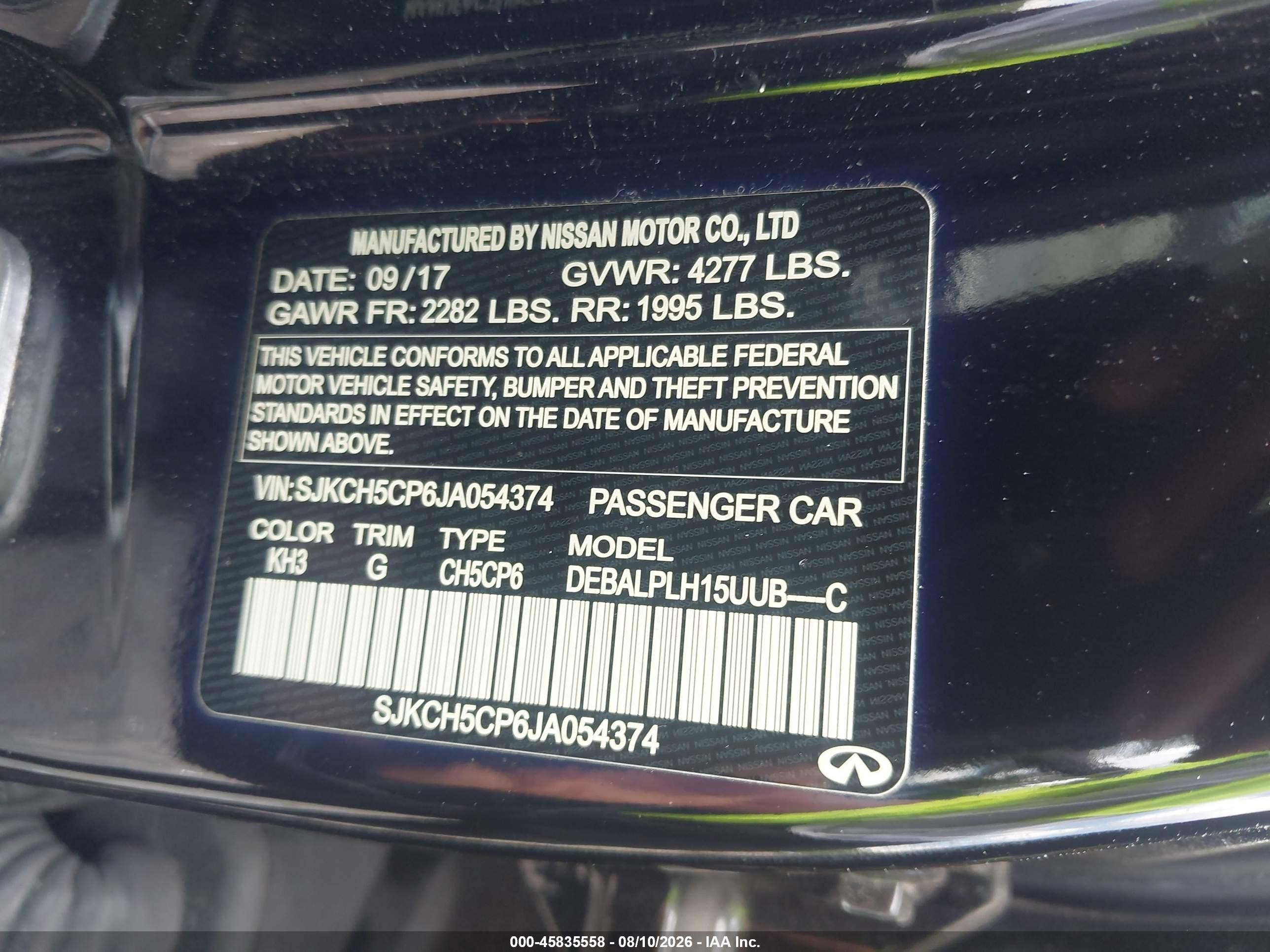2018 Infiniti Qx30 VIN SJKCH5CP6JA054374 IAAI salvage auction — Front End, Salvage (Georgia), sold $1,250 on 2026-09-09 (photo 9)