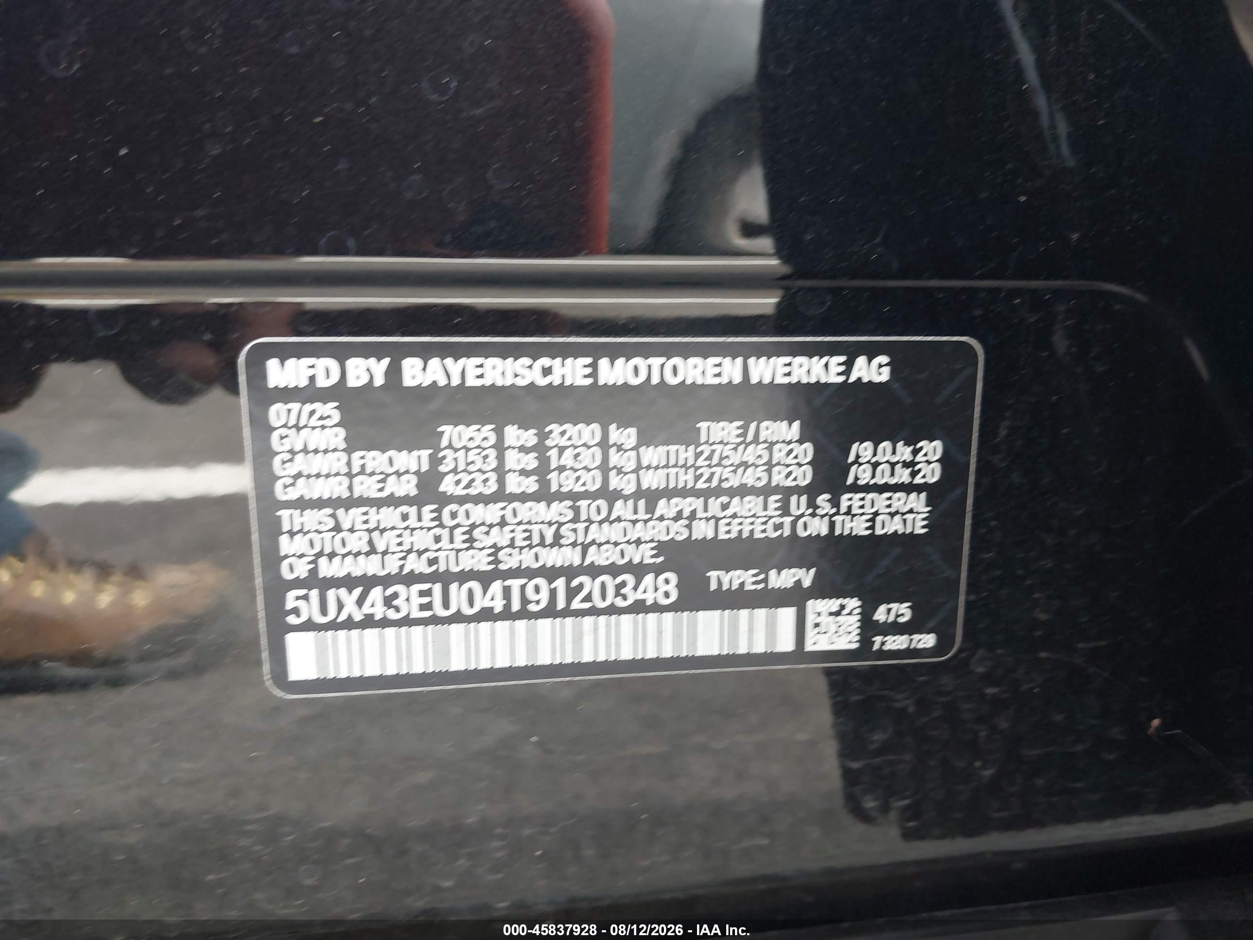 2026 BMW X5 VIN 5UX43EU04T9120348 IAAI salvage auction — Front End, Salvage (Tennessee), sold $32,750 on 2026-08-21 (photo 9)