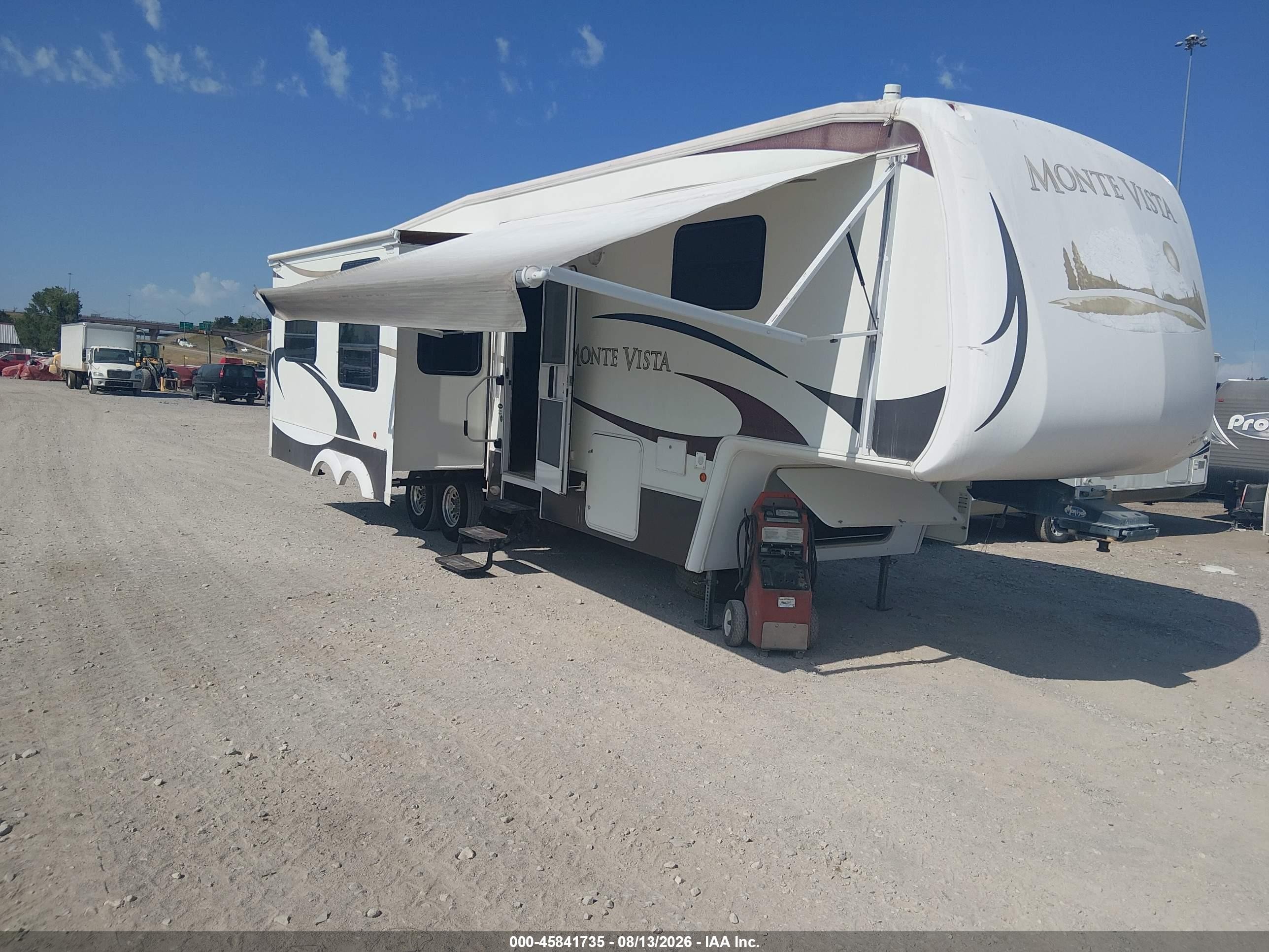 2008 Dutchman Monte Vista M-31bg VIN 47CFCMS228C657141 IAAI salvage auction — Top/Roof, Clear (Oklahoma), sold $3,000 on 2026-09-23 (photo 1)