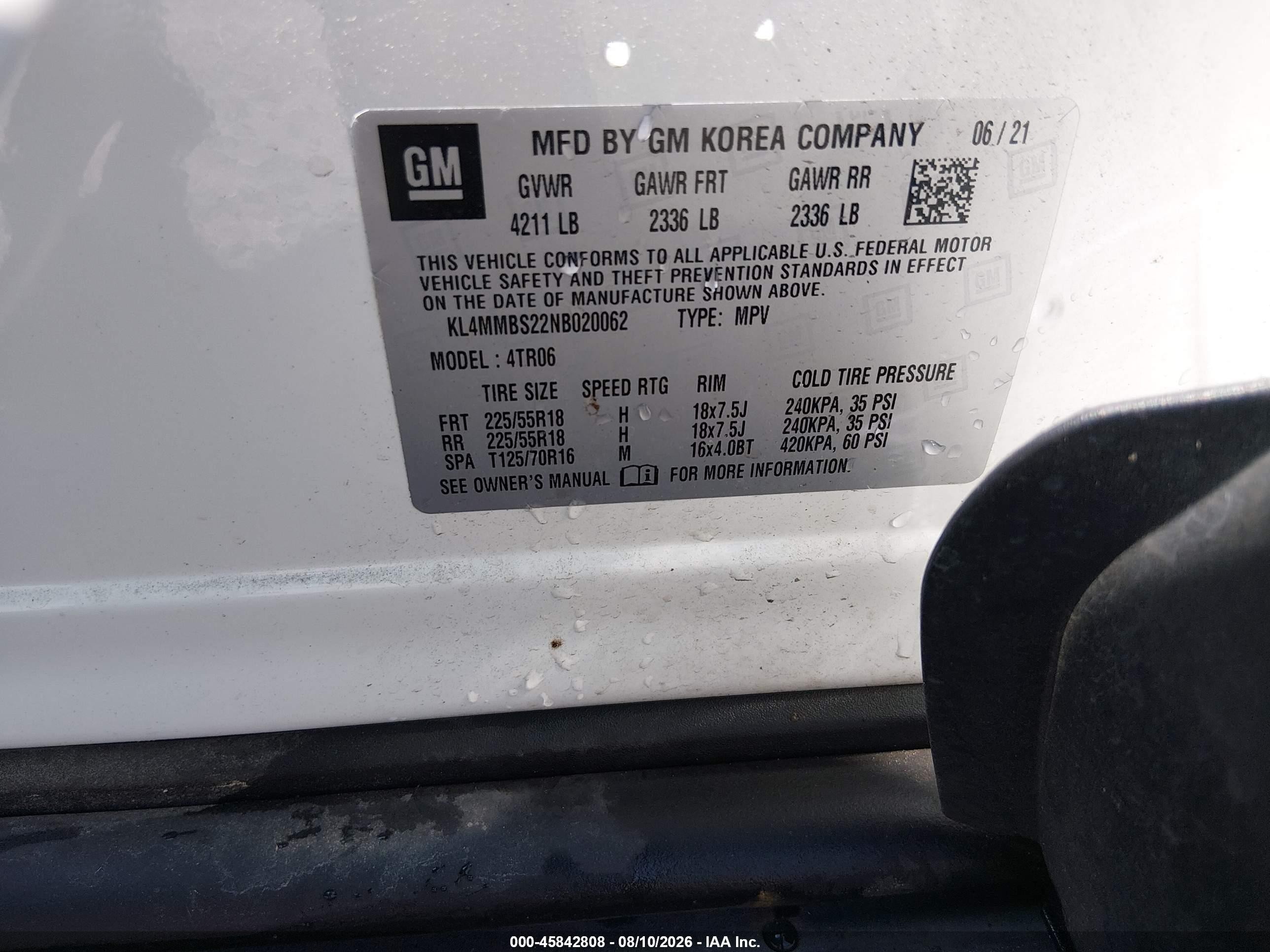 2022 Buick Encore gx VIN KL4MMBS22NB020062 IAAI salvage auction — Front End, Clear (South Carolina), sold $2,100 on 2026-09-09 (photo 9)