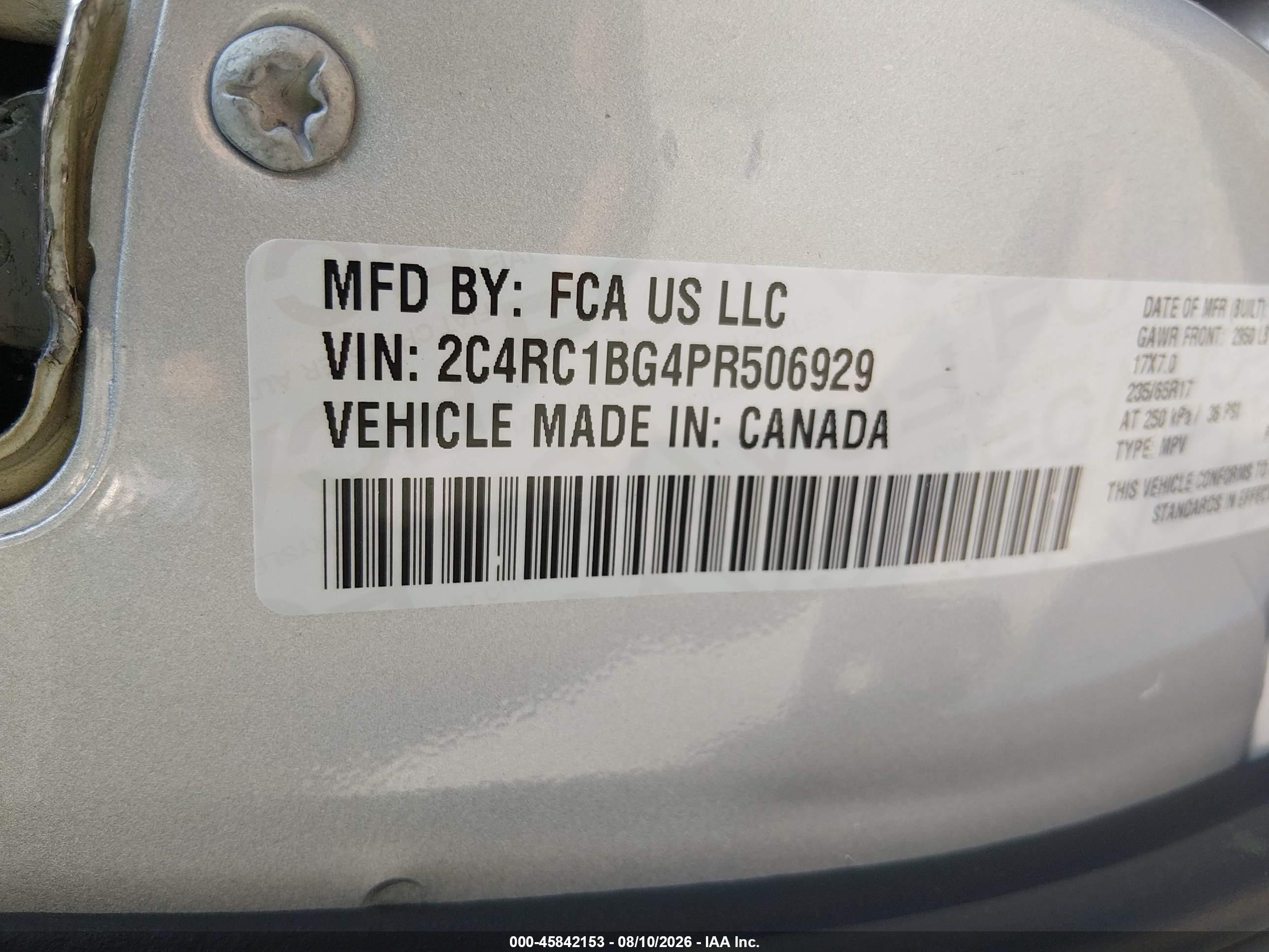 2023 Chrysler Pacifica VIN 2C4RC1BG4PR506929 IAAI salvage auction — Side, Salvage (New Jersey), sold $12,300 on 2026-09-10 (photo 9)