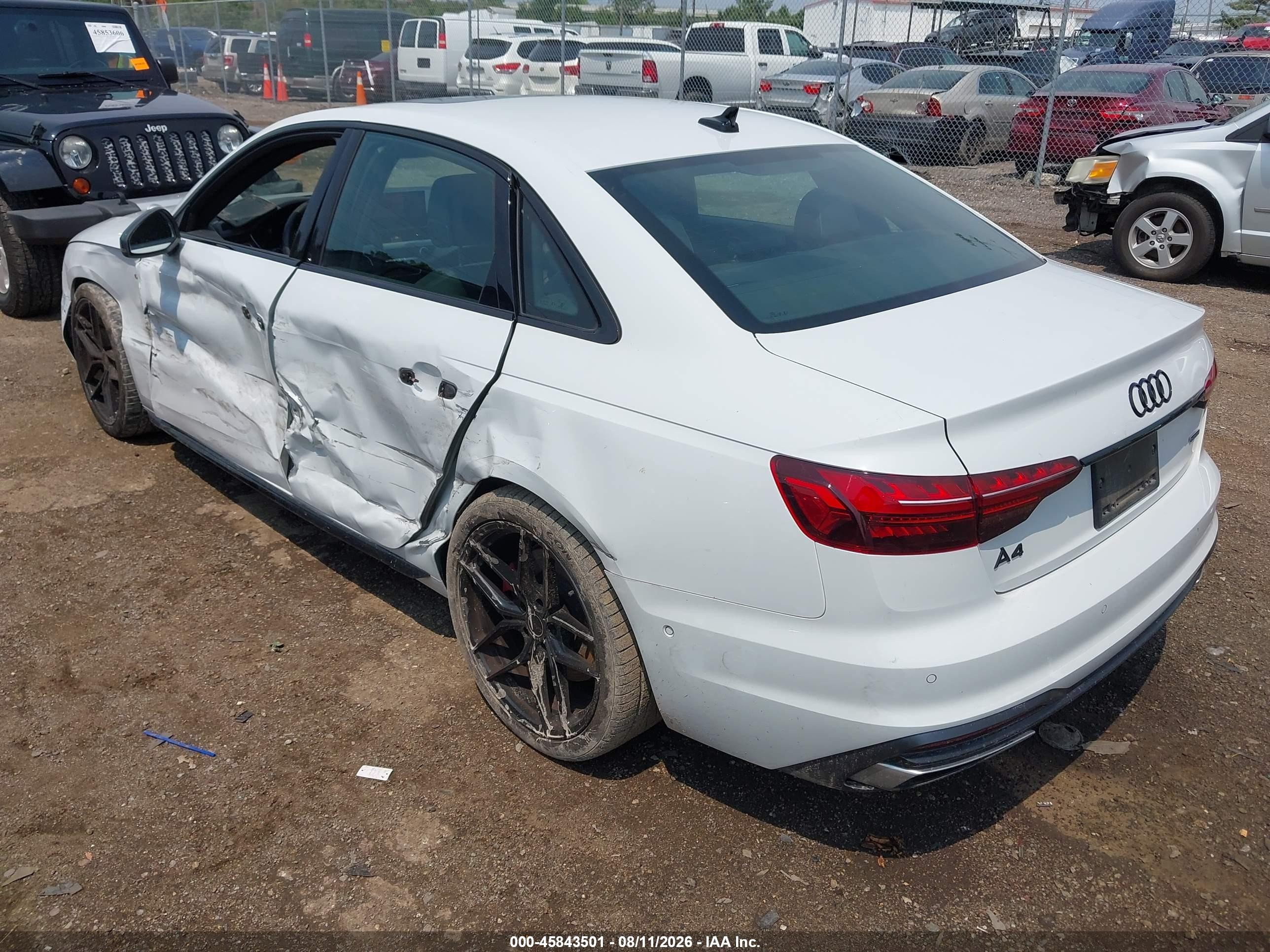 2022 Audi A4 VIN WAUFAAF48NA045449 IAAI salvage auction — Side, Salvage (Ohio), sold $13,250 on 2026-09-16 (photo 3)