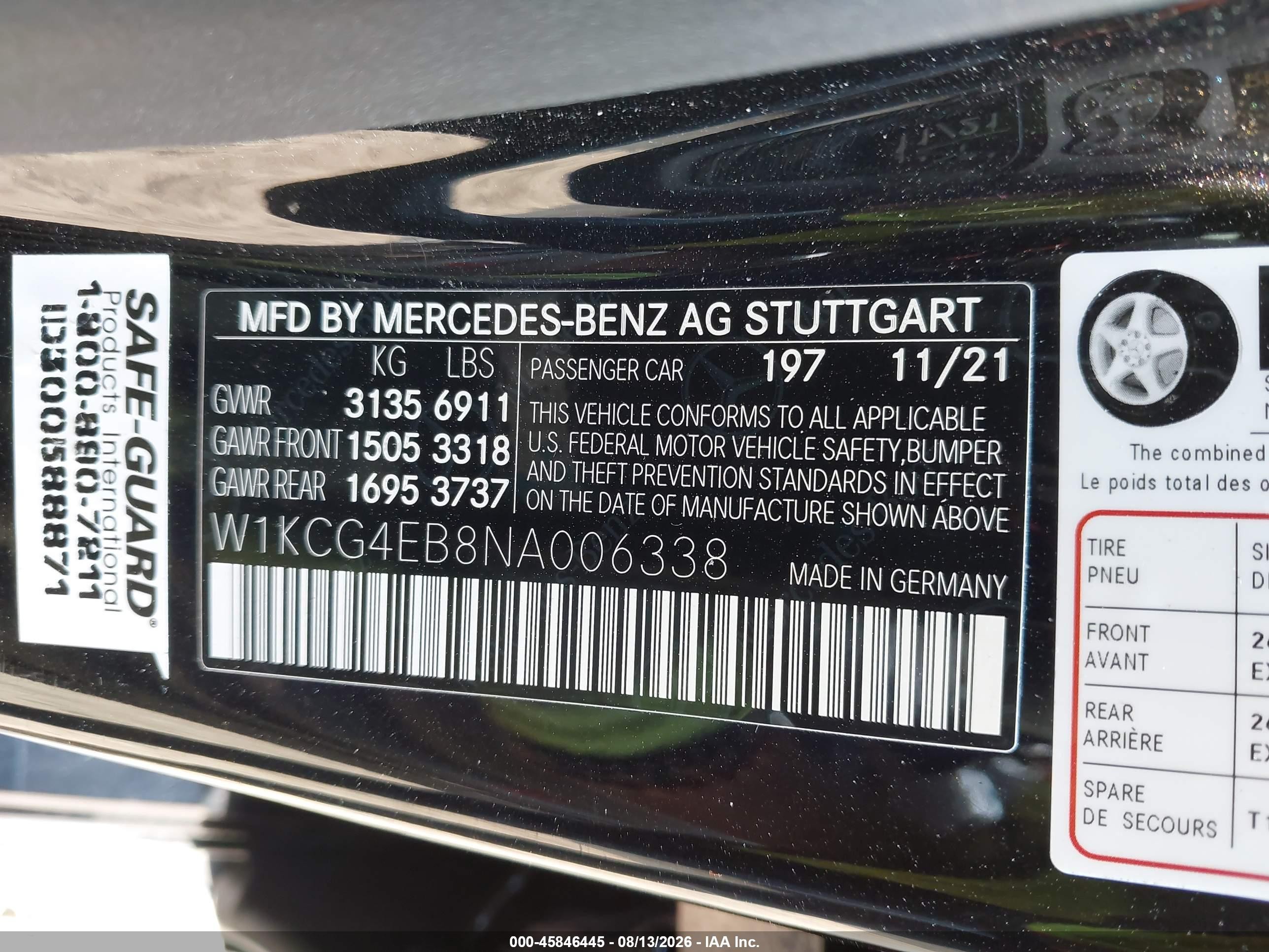 2022 Mercedes-Benz EQS VIN W1KCG4EB8NA006338 IAAI salvage auction — Front End, Bill Of Sale (Washington), sold $20,700 on 2026-09-13 (photo 9)