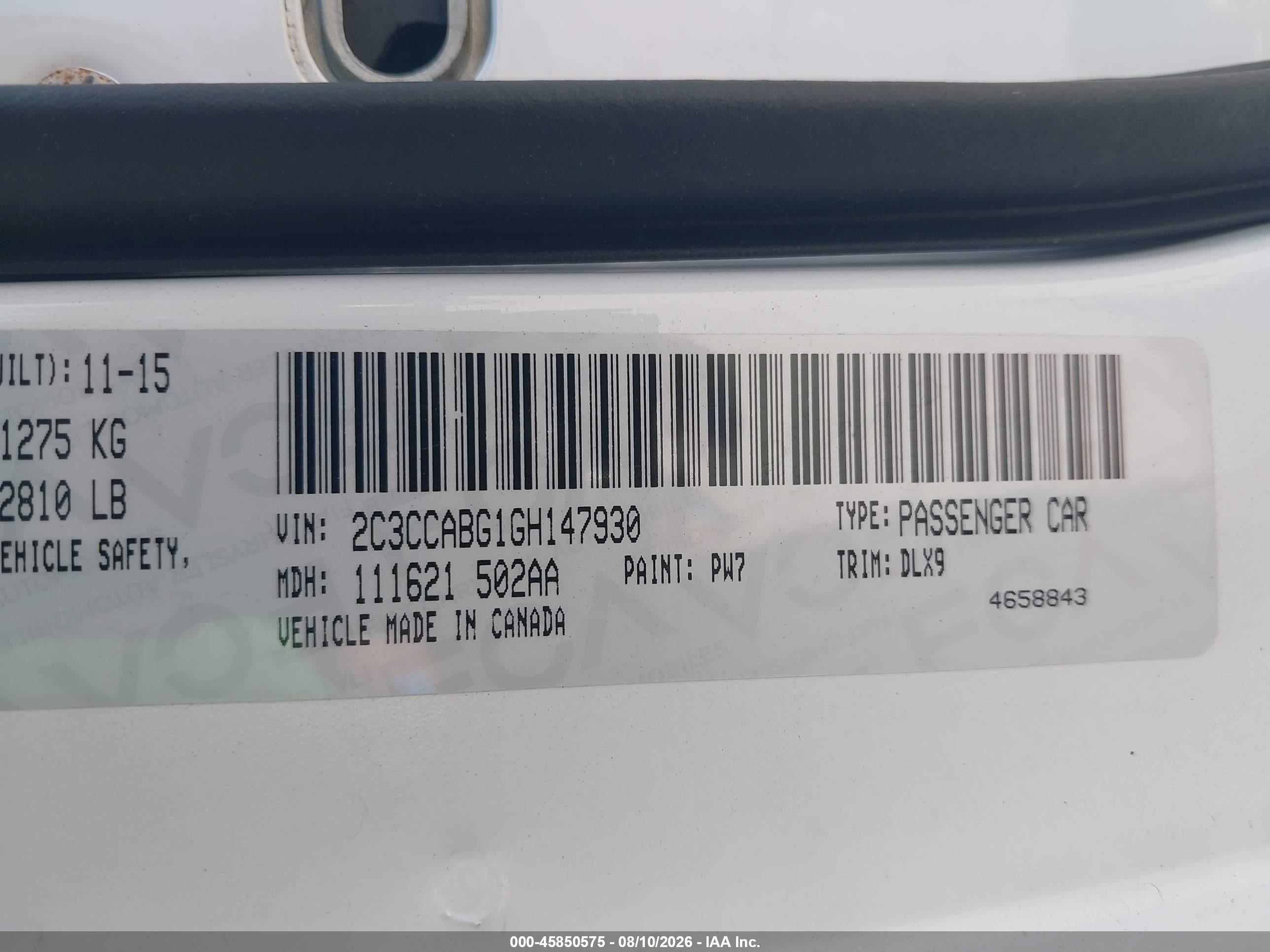 2016 Chrysler 300 VIN 2C3CCABG1GH147930 IAAI salvage auction — Normal Wear, Clear (New York), sold $2,350 on 2026-09-25 (photo 9)