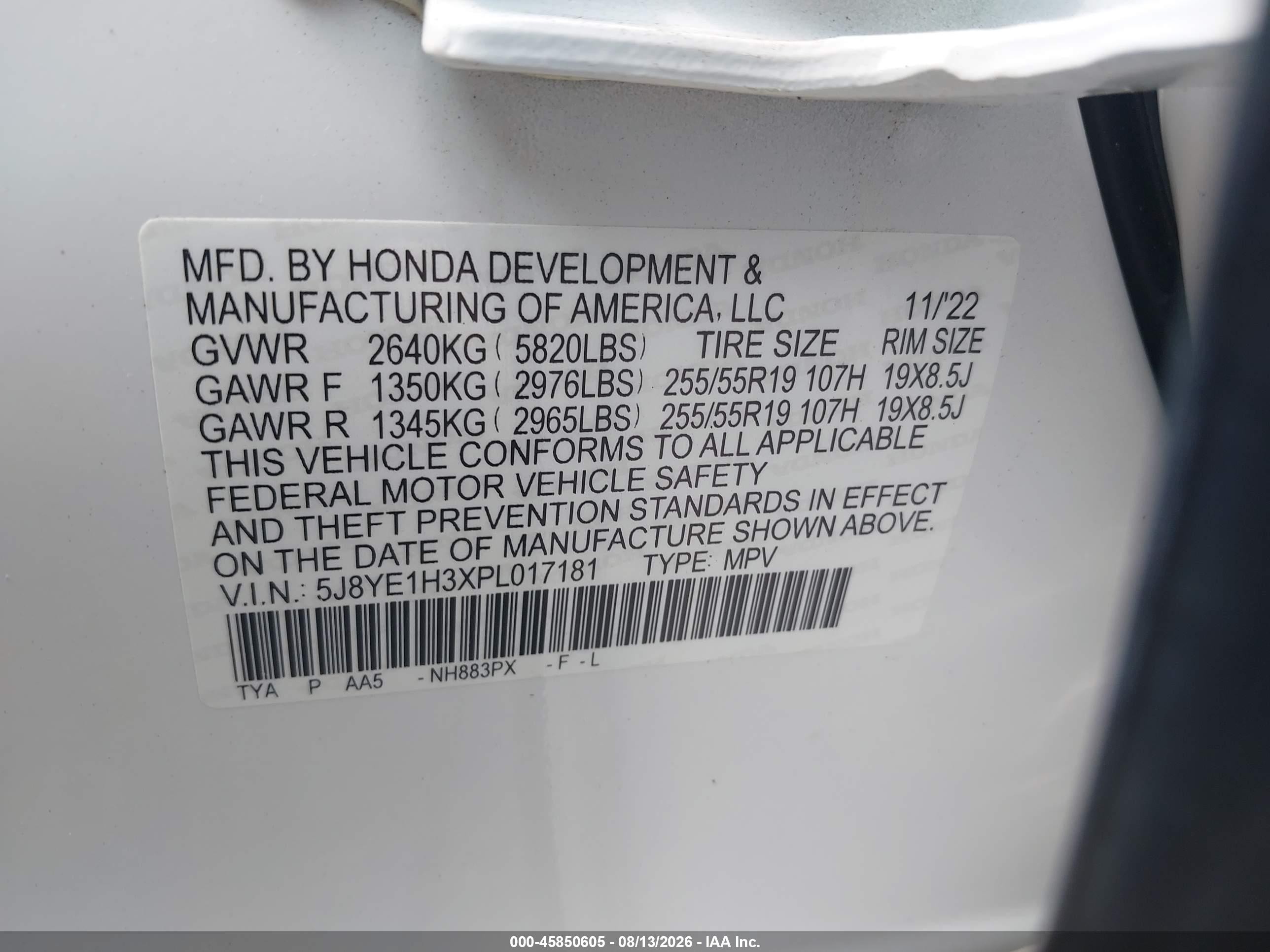 2023 Acura Mdx VIN 5J8YE1H3XPL017181 IAAI salvage auction — Side, Salvage (Idaho), sold $16,100 on 2026-09-14 (photo 9)