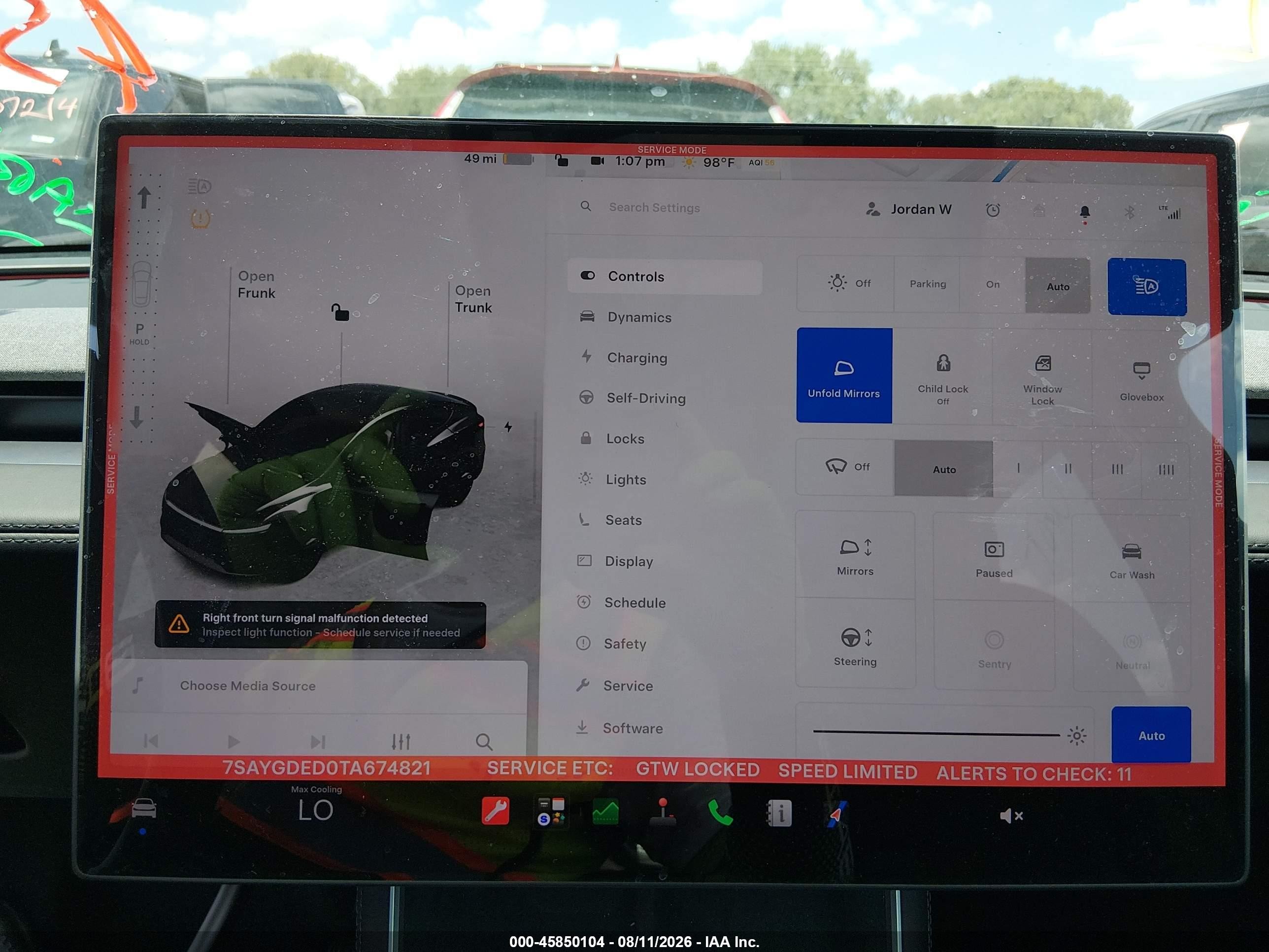 2026 Tesla Model y VIN 7SAYGDED0TA674821 IAAI salvage auction — Unknown, Original (Texas), sold $19,800 on 2026-10-05 (photo 7)