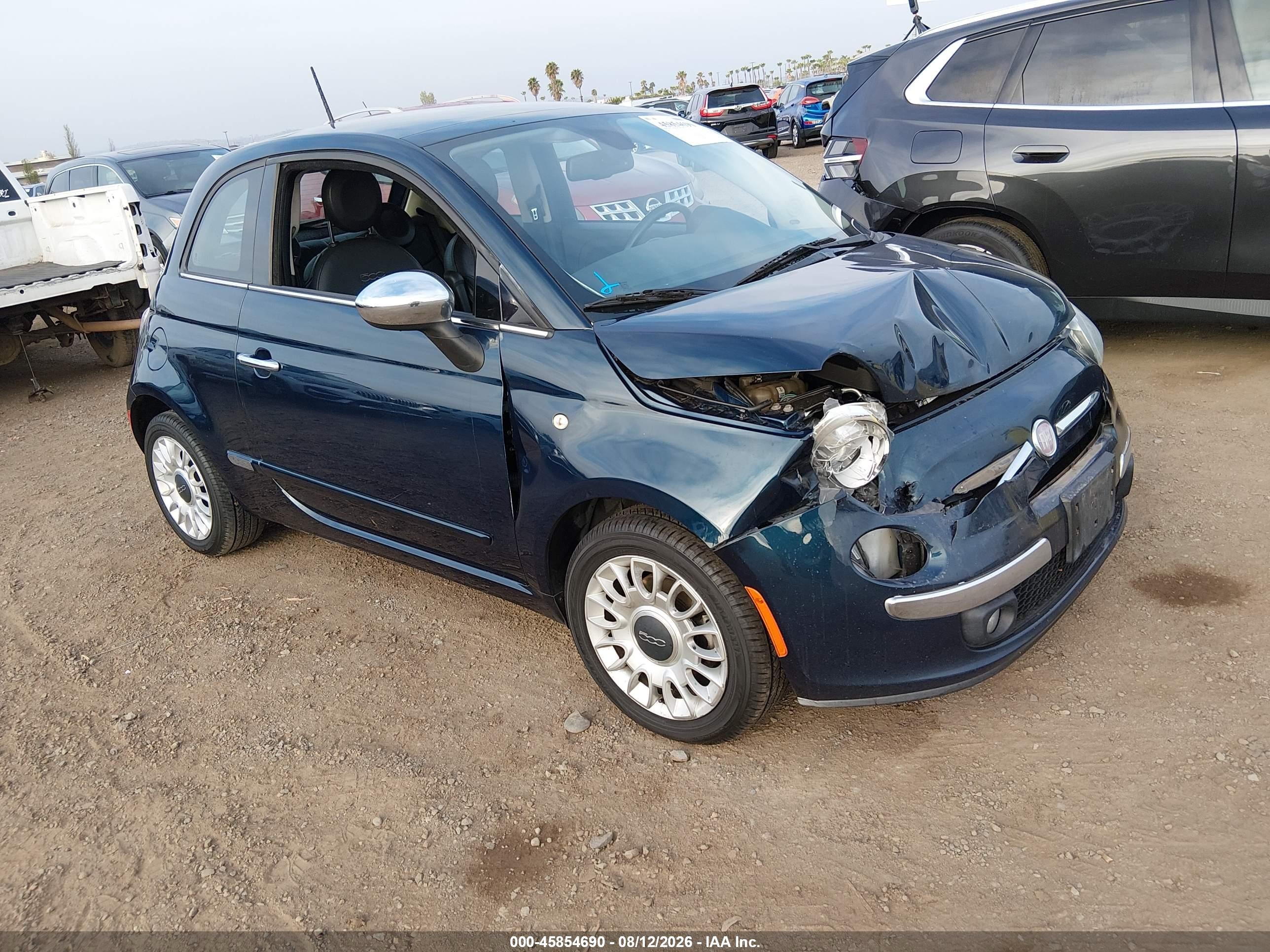 2013 Fiat 500 VIN 3C3CFFCR5DT514769 IAAI salvage auction — Front End, Salvage (California), sold $700 on 2026-10-12 (photo 1)