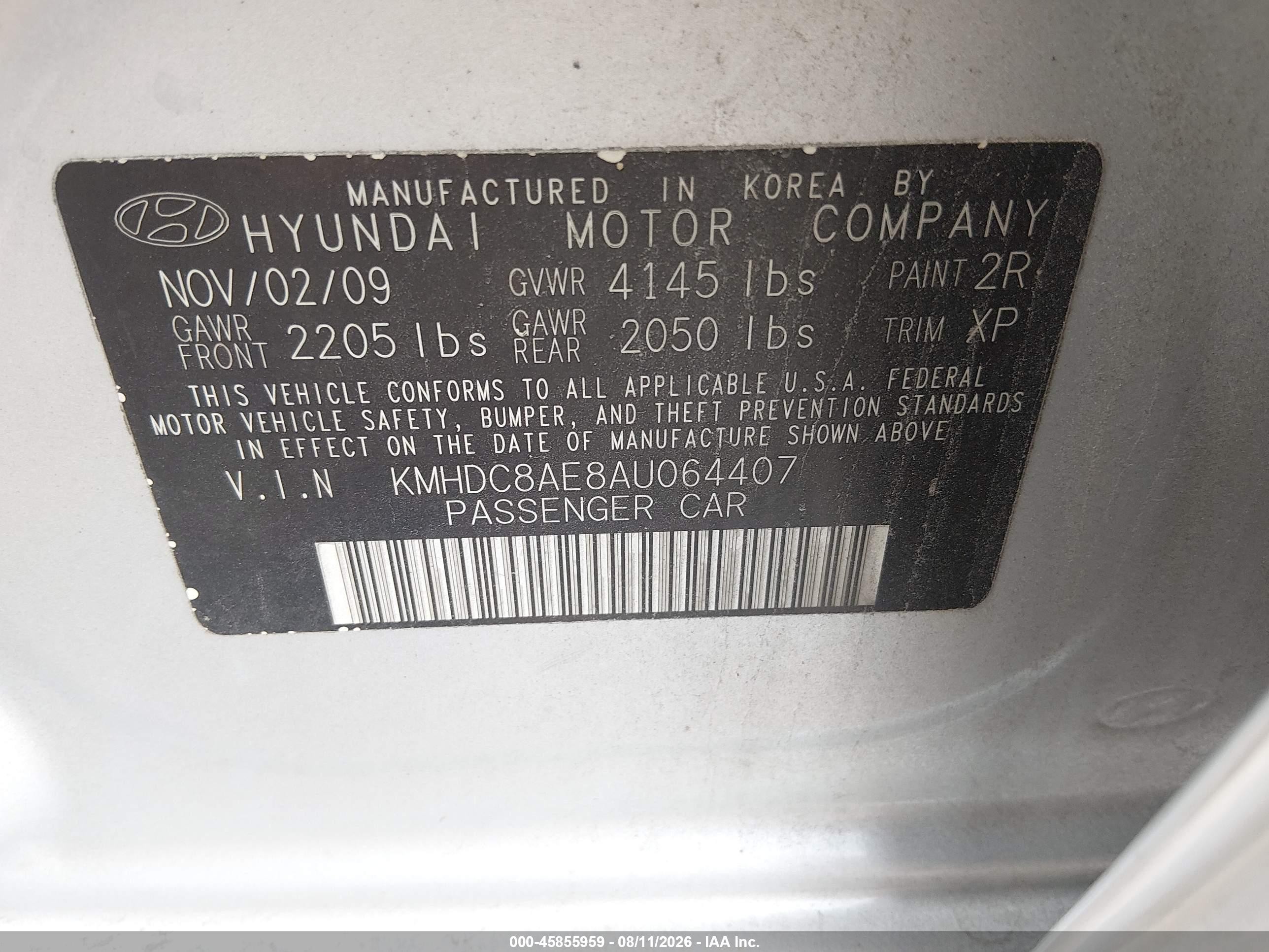 2010 Hyundai Elantra VIN KMHDC8AE8AU064407 IAAI salvage auction — Unknown, Clear (Indiana), sold $325 on 2026-09-09 (photo 9)