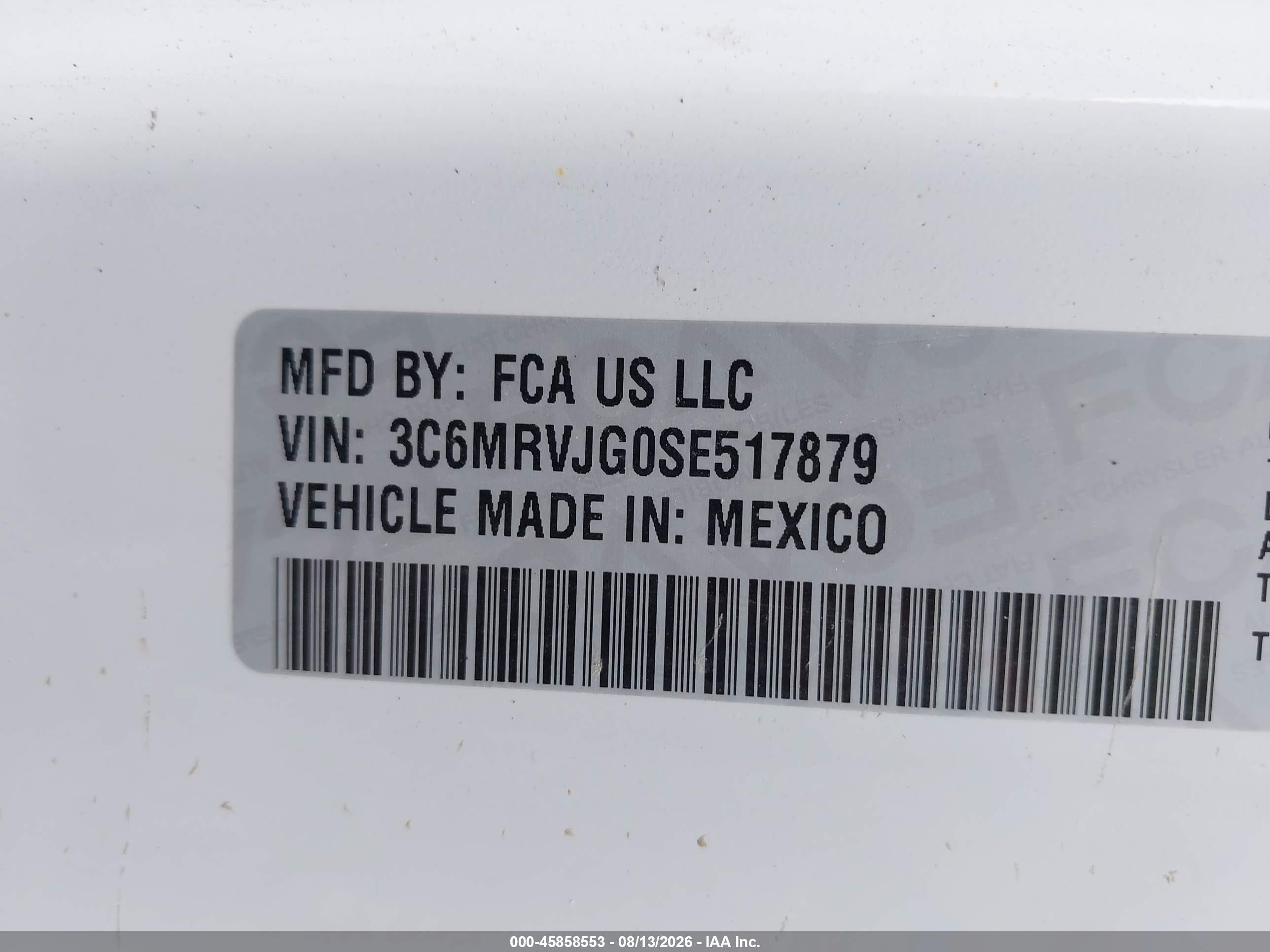 2025 Ram Promaster city VIN 3C6MRVJG0SE517879 IAAI salvage auction — Side, Enterprise Vehicles Clear Only (New York), sold $18,950 on 2026-08-18 (photo 8)