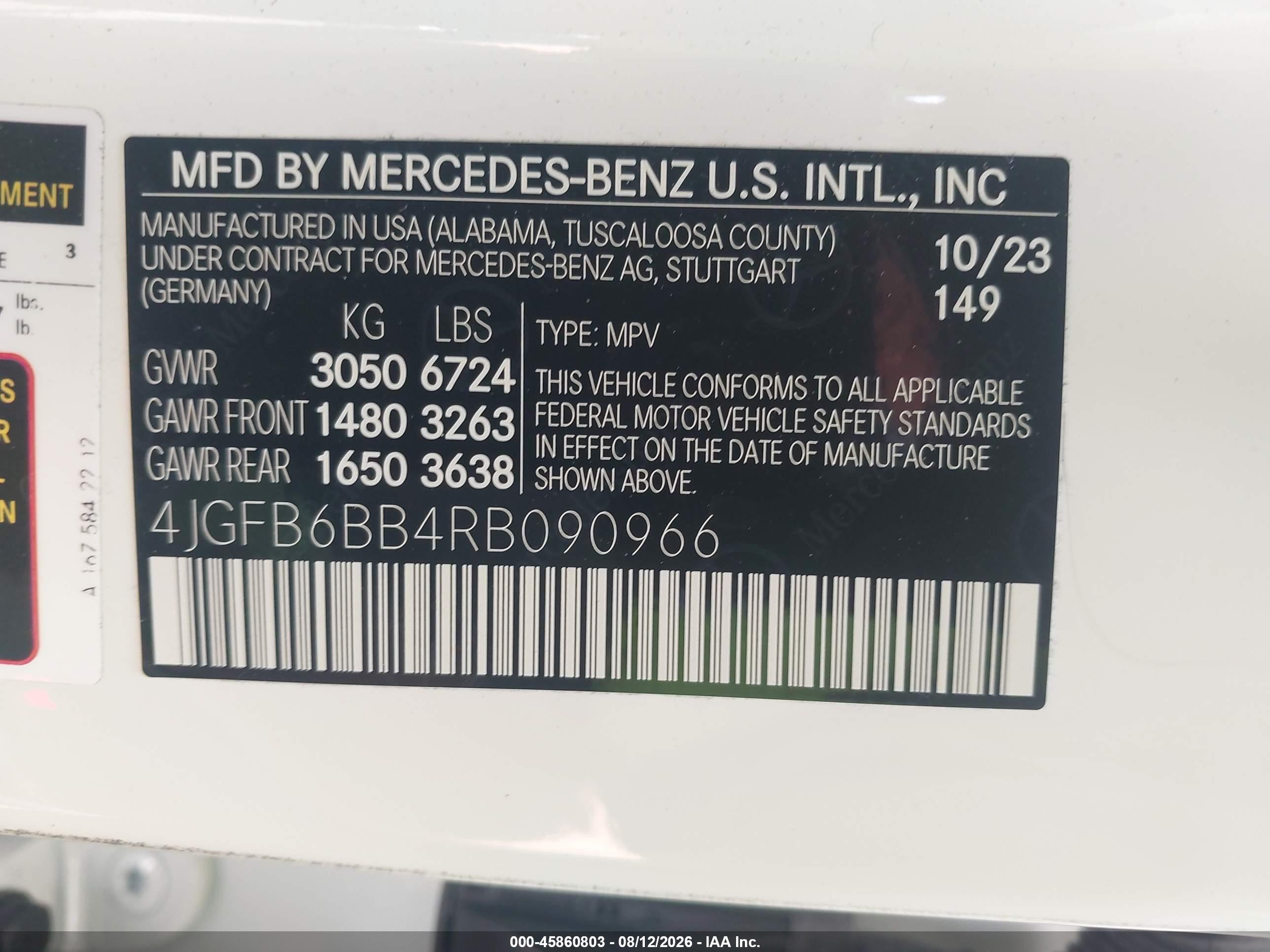 2024 Mercedes-benz VIN 4JGFB6BB4RB090966 IAAI salvage auction — Side, Salvage (Idaho), sold $38,250 on 2026-09-05 (photo 9)