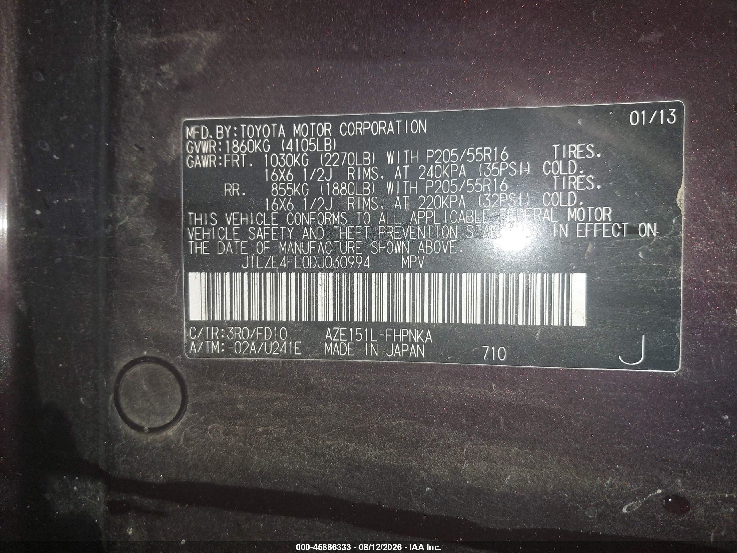 2013 Scion Xb VIN JTLZE4FE0DJ030994 IAAI salvage auction — Front End, Salvage (Georgia), sold $550 on 2026-09-10 (photo 9)
